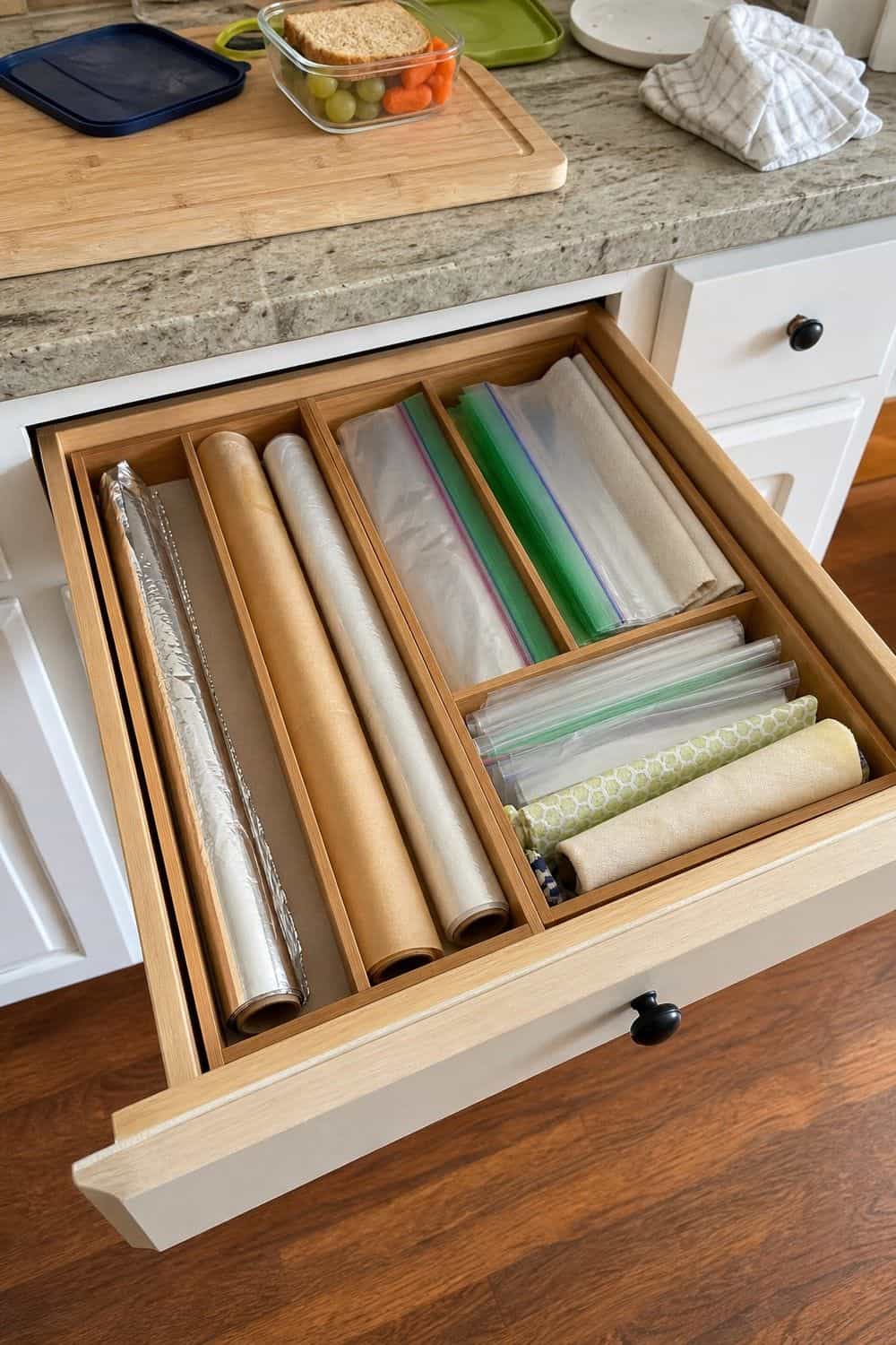 kitchen drawer organization section 10 flat storage for foil parchment and bags