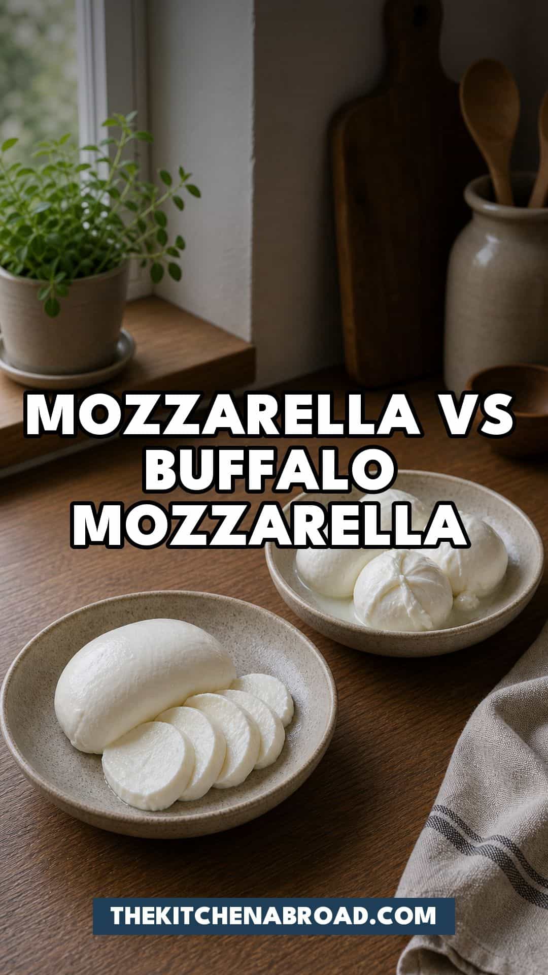 Mozzarella vs Buffalo Mozzarella: Taste, Melt and Price Ball of fresh mozzarella next to buffalo mozzarella on a plate