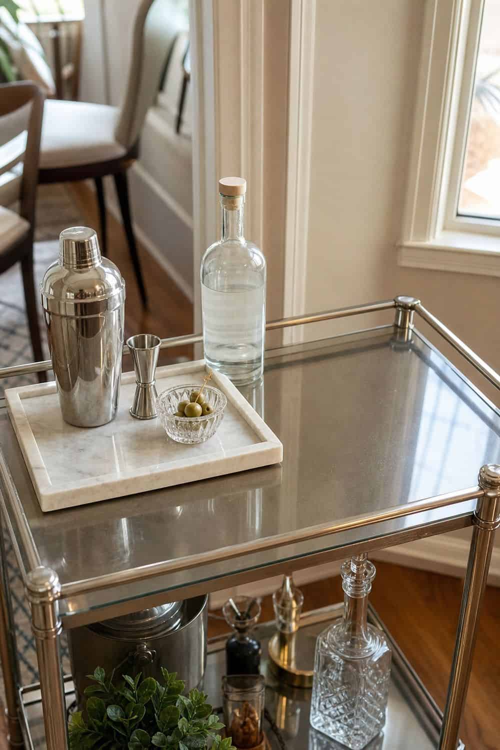 25 Neo Deco Bar Cart Ideas for Easy Hosting Mostly Open Top Shelf on a casual neo deco bar cart for easy hosting