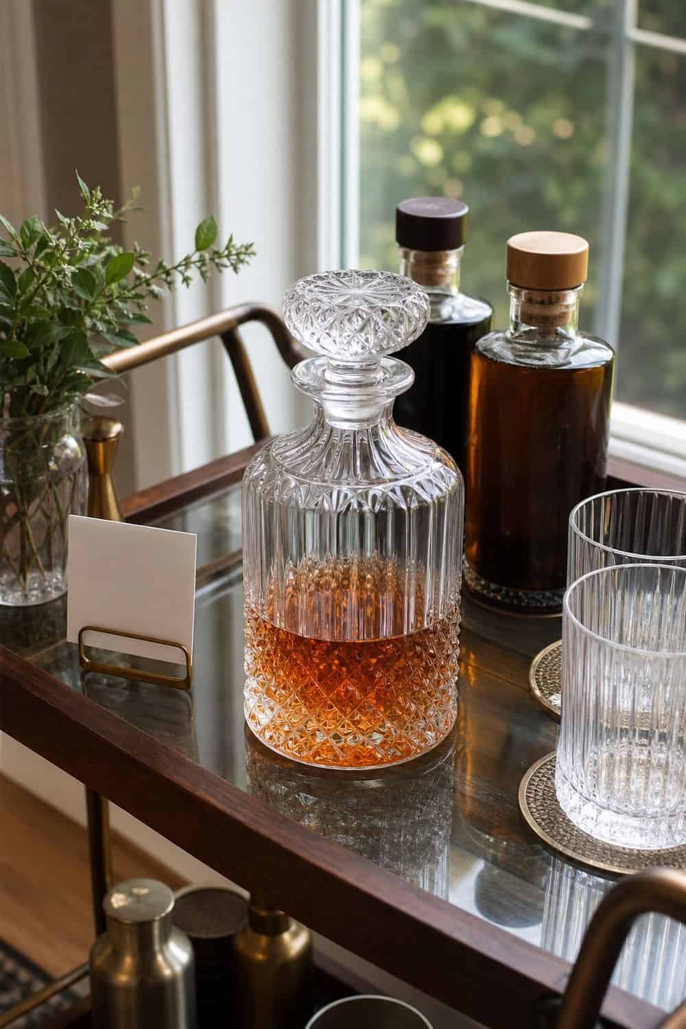 25 Neo Deco Bar Cart Ideas for Easy Hosting One Decanted Bottle Instead of a Full Lineup on a casual neo deco bar cart for easy hosting