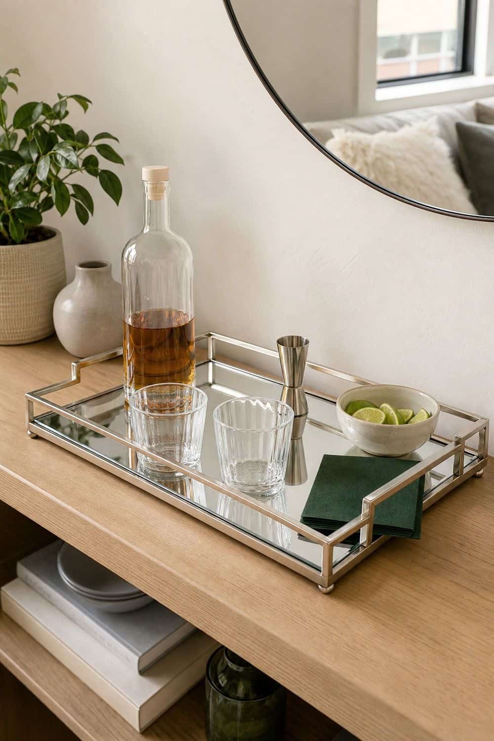 25 Neo Deco Bar Cart Ideas for Easy Hosting Console Tray Alternative to a Bar Cart on a casual neo deco bar cart for easy hosting