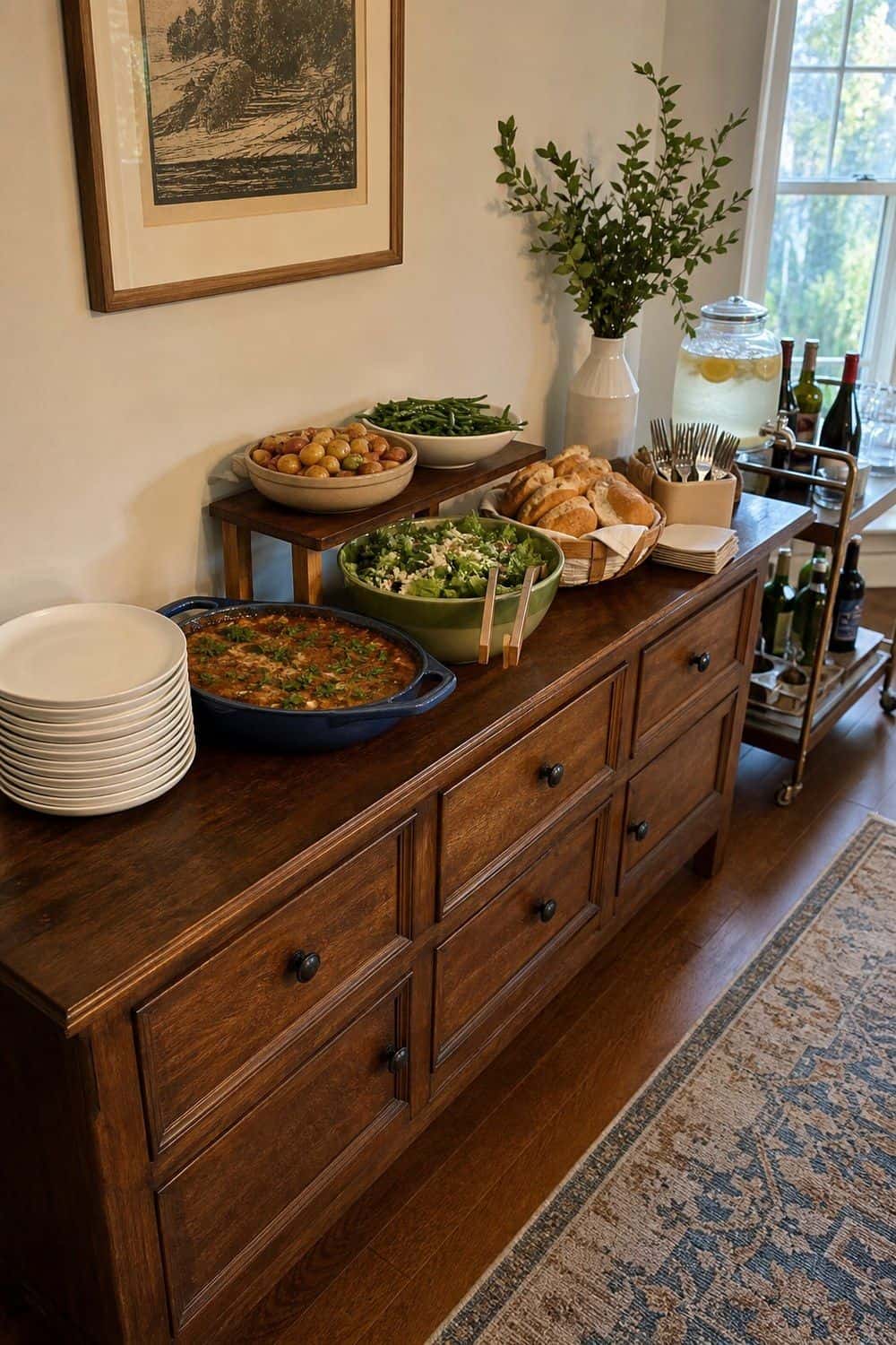 25 Neo Deco Dinner Party Ideas for Easy Hosting neo deco dinner party ideas section 13 sideboard flow from plates to bread