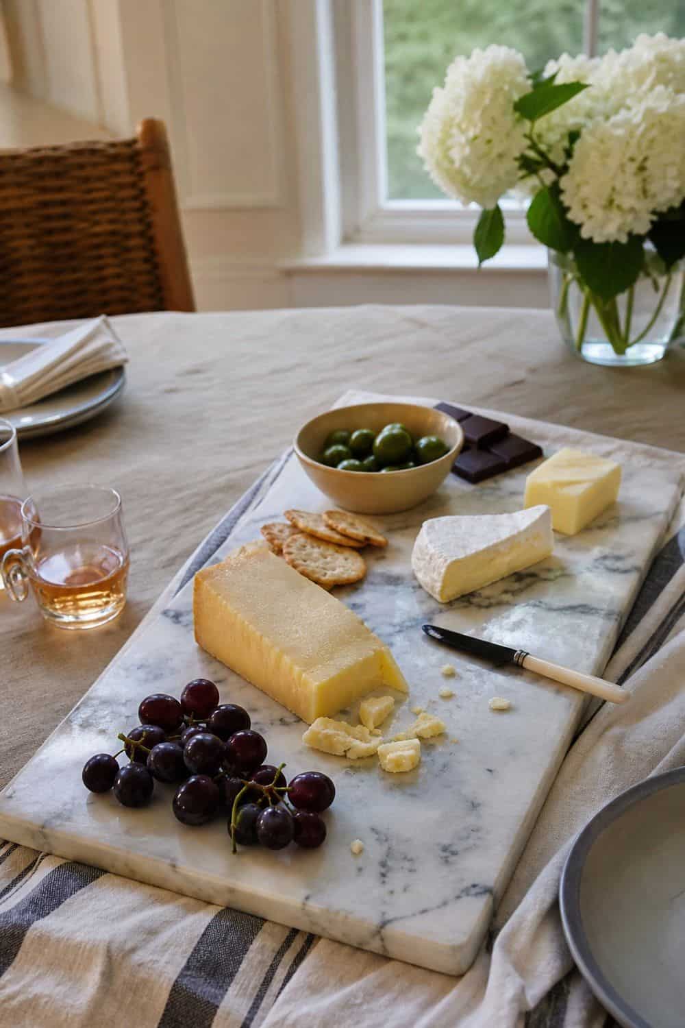 25 Neo Deco Tablescape Ideas for Easy Hosting A Marble Slab That Actually Serves Food in a casual Neo Deco tablescape