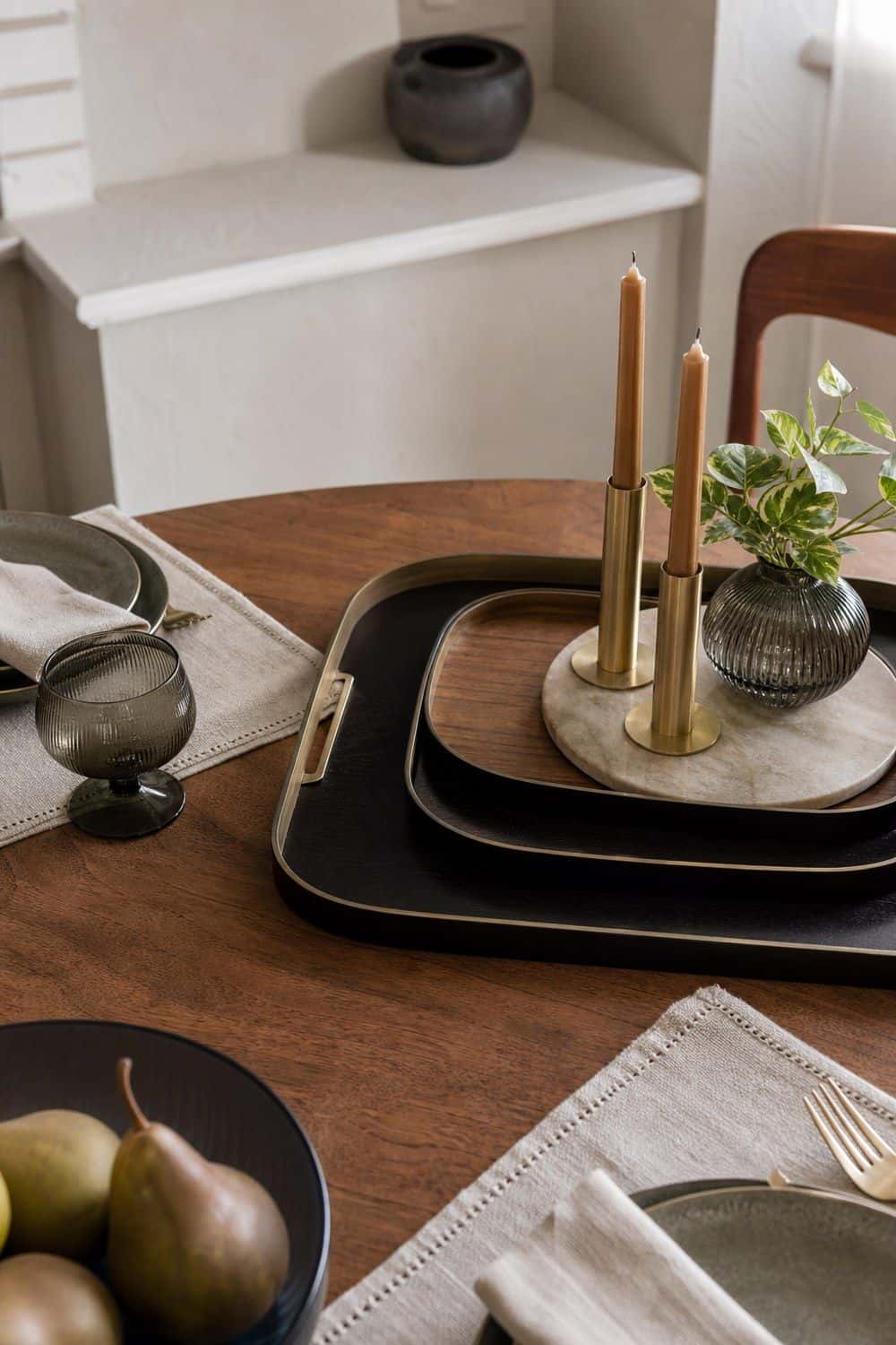 25 Neo Deco Tablescape Ideas for Easy Hosting Small-Table Neo Deco With Breathing Room in a casual Neo Deco tablescape
