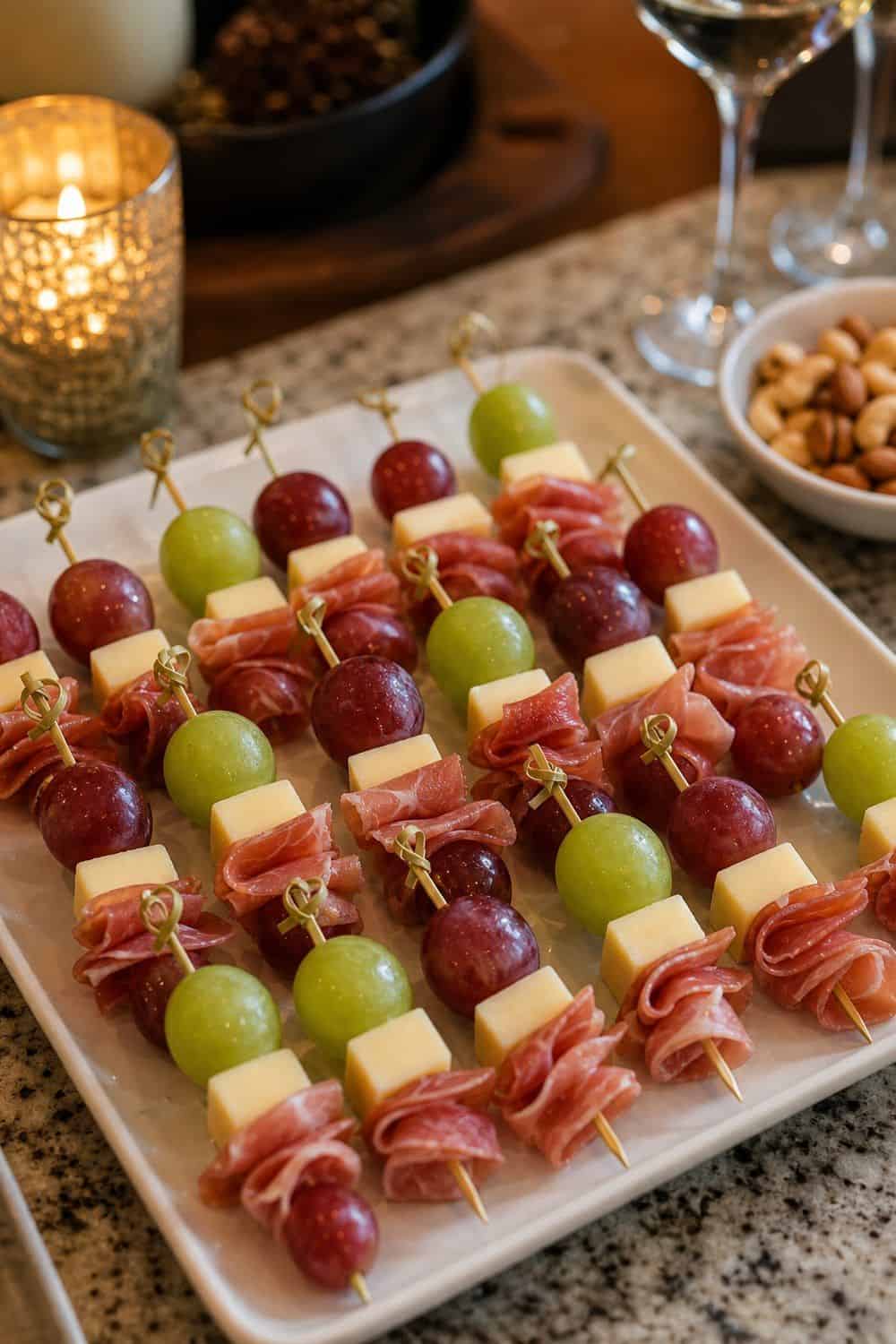 20 New Year's Eve Snack Ideas for Cozy Food Moments Champagne Grape Skewers for New Year's Eve snack ideas