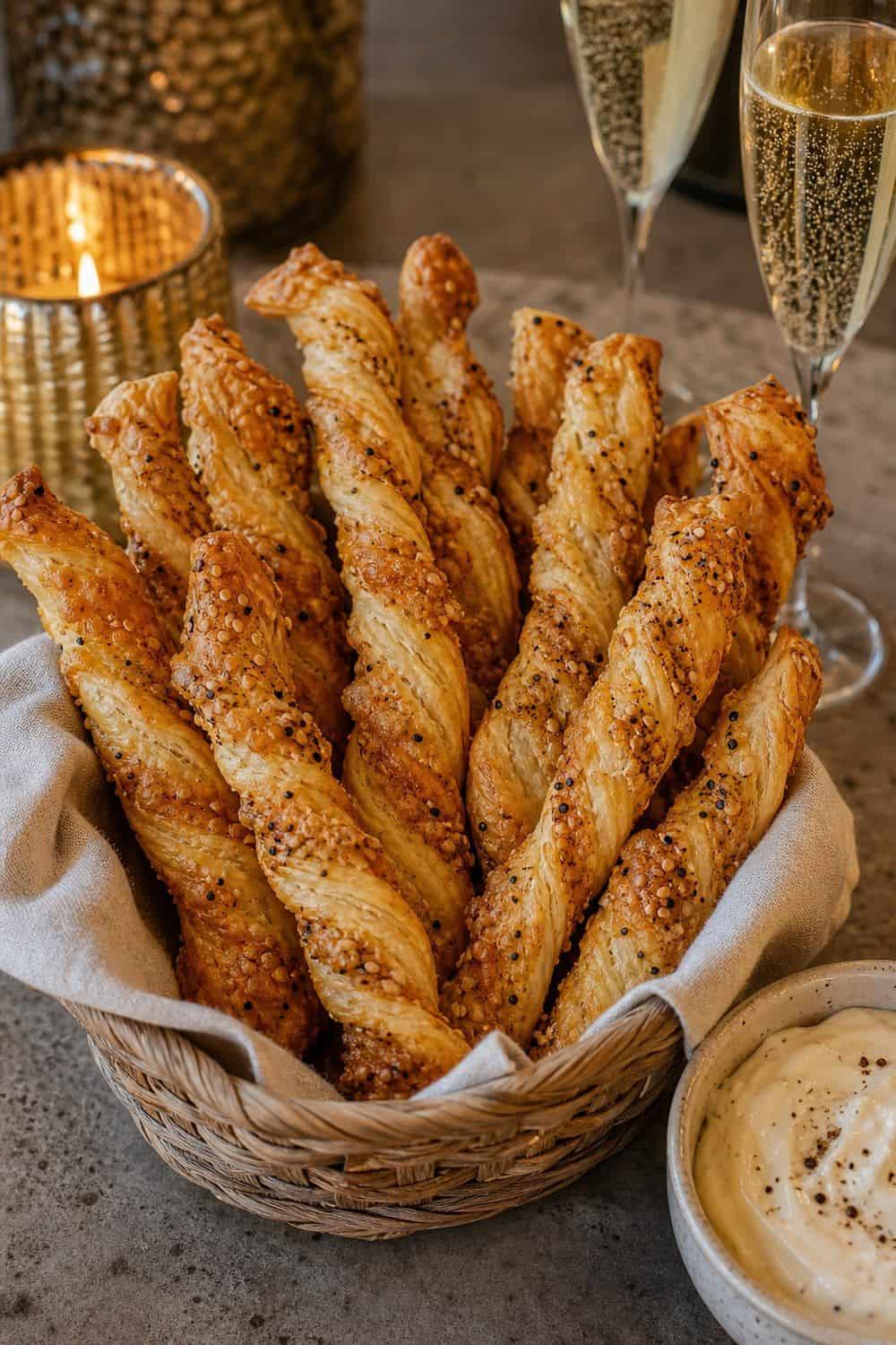 20 New Year's Eve Snack Ideas for Cozy Food Moments Cheese Twist Basket for New Year's Eve snack ideas