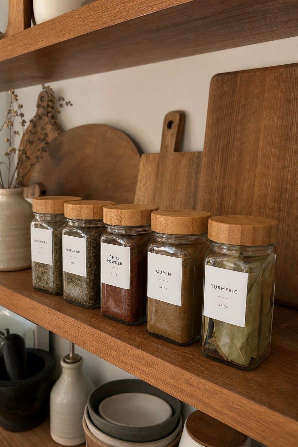 spice jars and labels section 04 spice jars with bamboo lids for open shelves