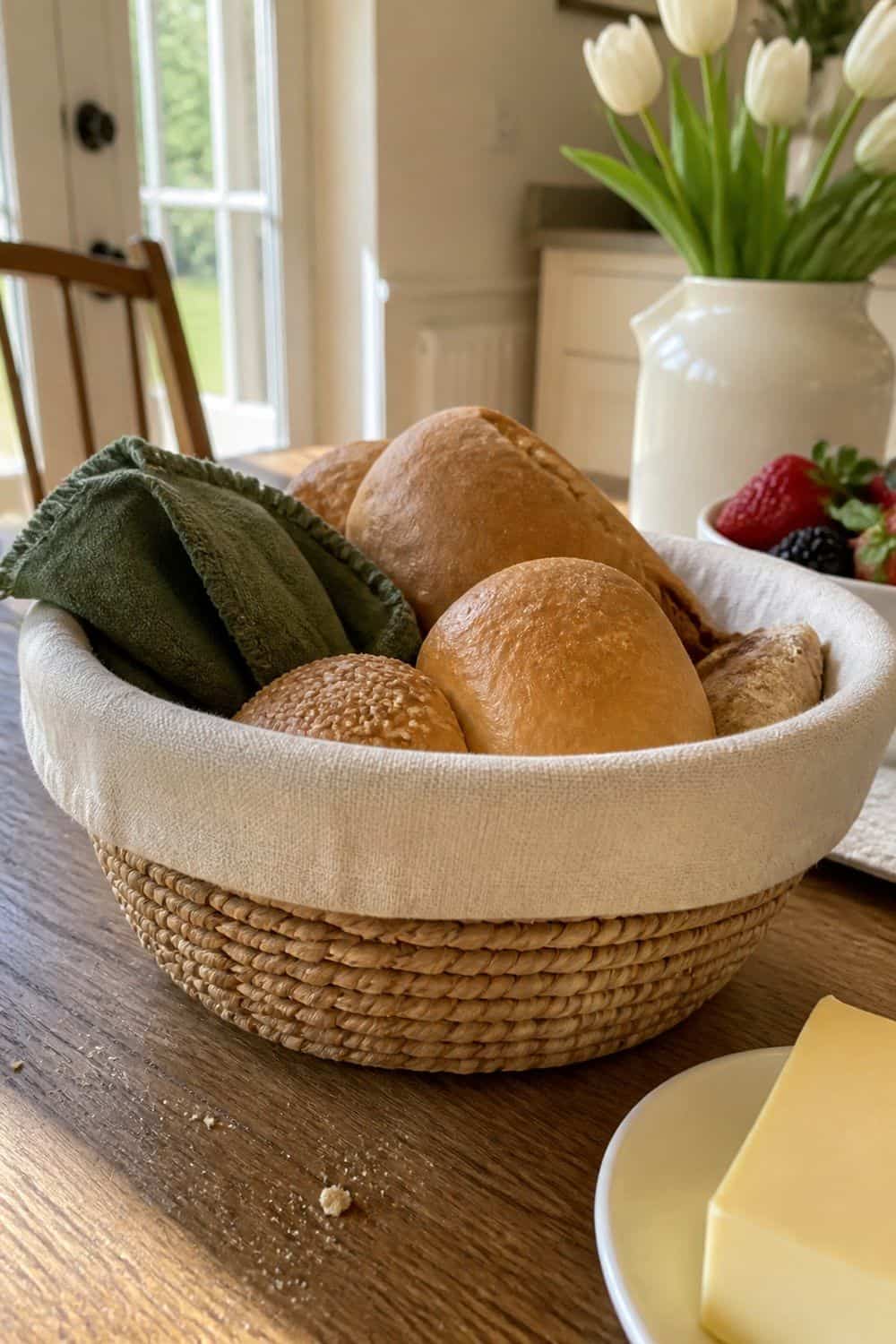 25 Spring Kitchen Decor Ideas for a Lighter Seasonal Refresh spring kitchen decor ideas section 07 woven bread basket for everyday texture