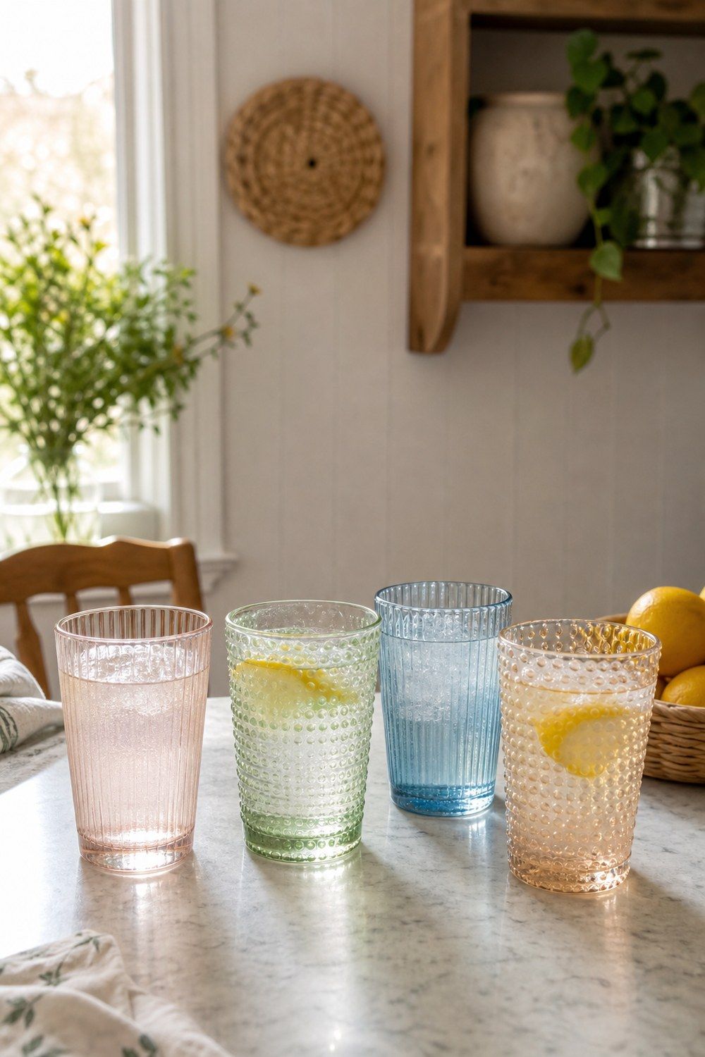 25 Spring Kitchen Decor Ideas for a Lighter Seasonal Refresh spring kitchen decor ideas section 15 pastel or textured drinking glasses