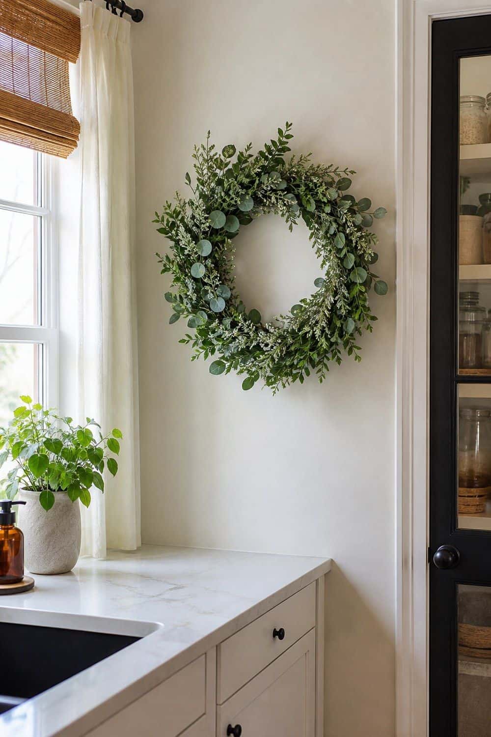 25 Spring Kitchen Decor Ideas for a Lighter Seasonal Refresh spring kitchen decor ideas section 18 indoor greenery wreath