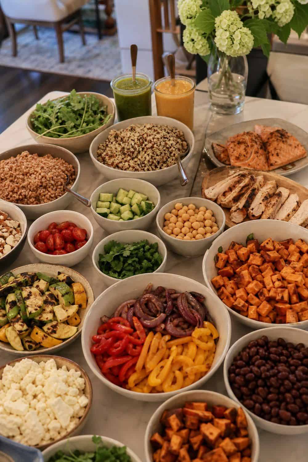 25 Summer Dinner Party Menu Ideas for Warm-Weather Hosting farmers market grain bowl bar for a summer dinner party menu