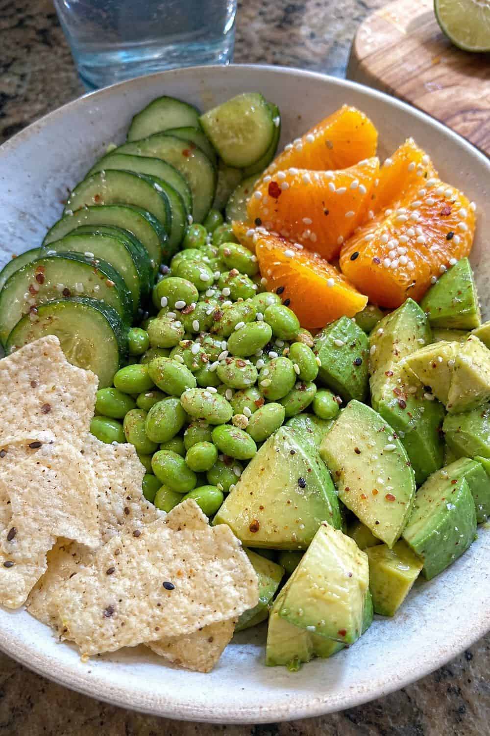 20 Summer Snack Plate Ideas for Hot Weather 7. Edamame Avocado Citrus Plate summer snack plate