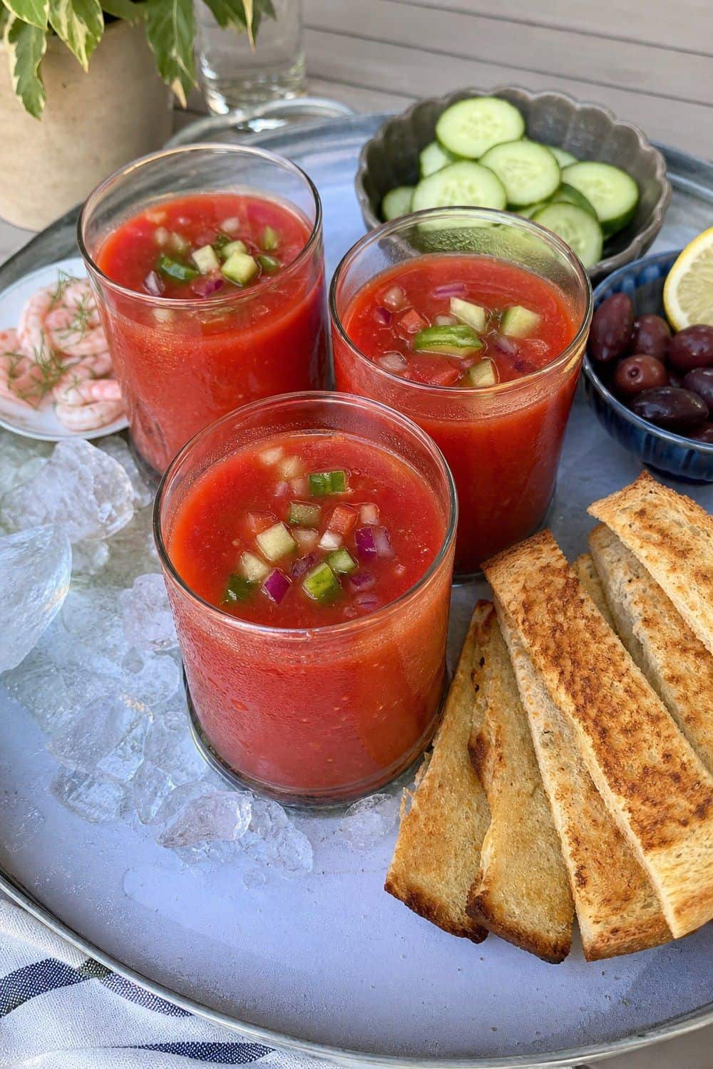 20 Summer Snack Plate Ideas for Hot Weather 10. Gazpacho Sipper and Toast Plate summer snack plate