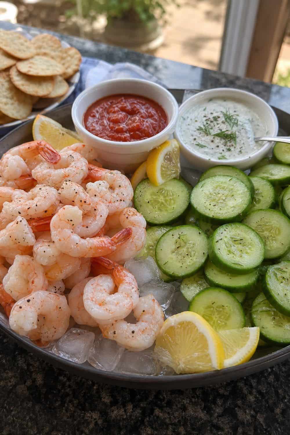 20 Summer Snack Plate Ideas for Hot Weather 12. Shrimp Cocktail Cucumber Plate summer snack plate