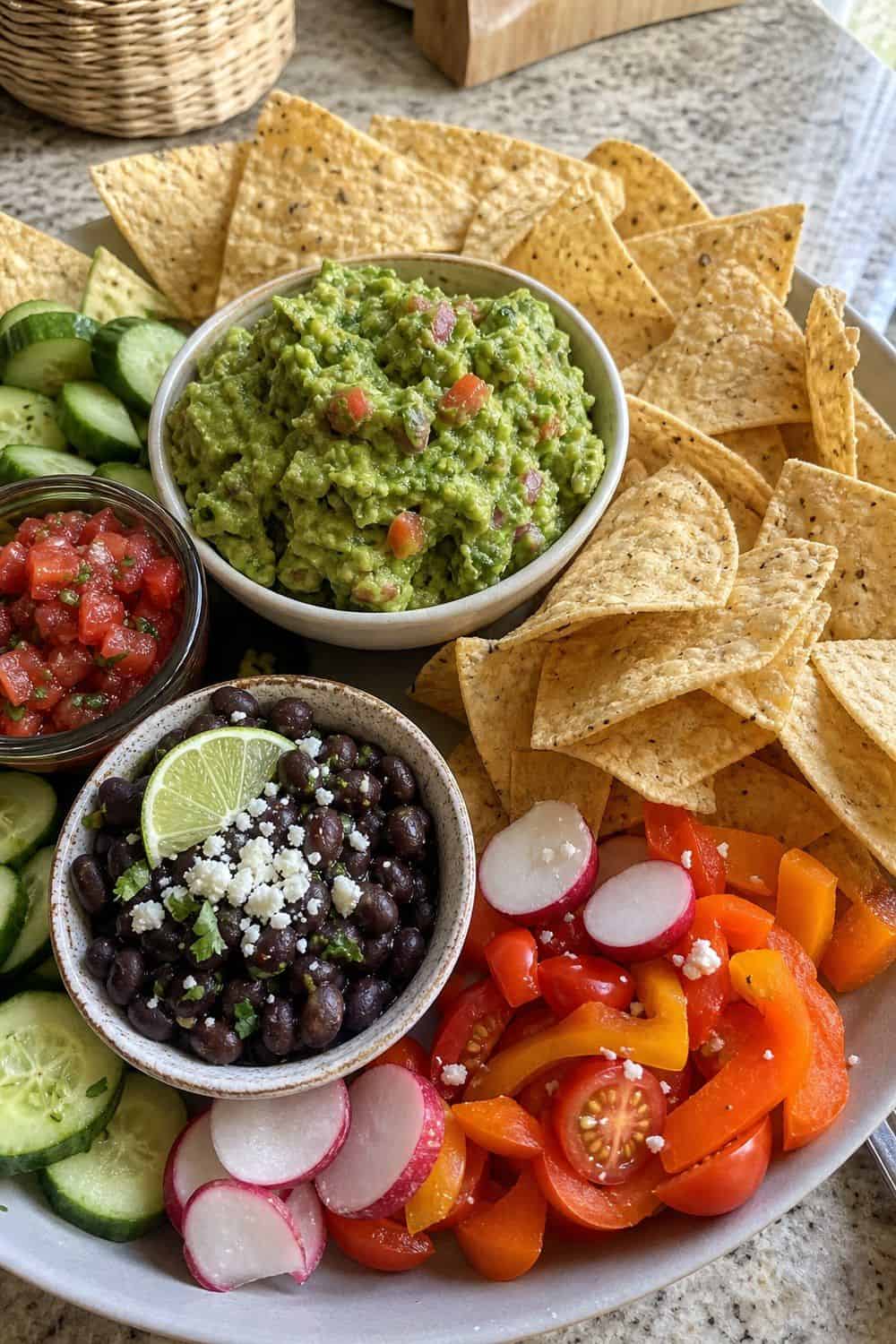 20 Summer Snack Plate Ideas for Hot Weather 13. Black Bean Guacamole Tortilla Plate summer snack plate
