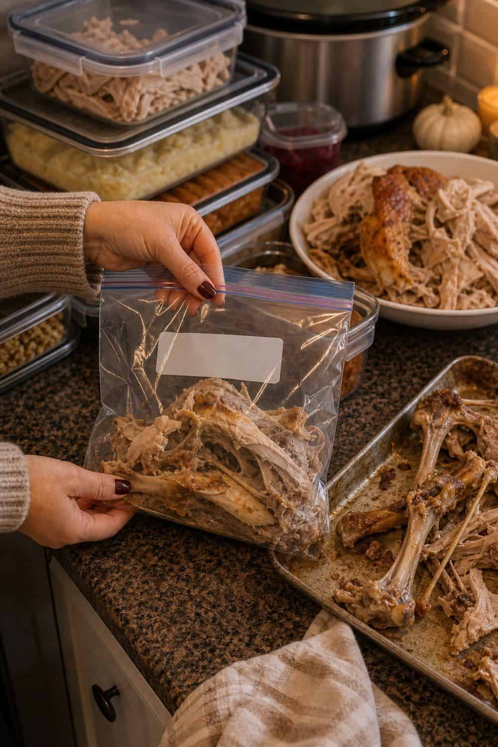 15 Thanksgiving Leftover Storage Ideas That Keep Food Fresh Turkey Bones for Stock Stored Separately for Thanksgiving leftover storage
