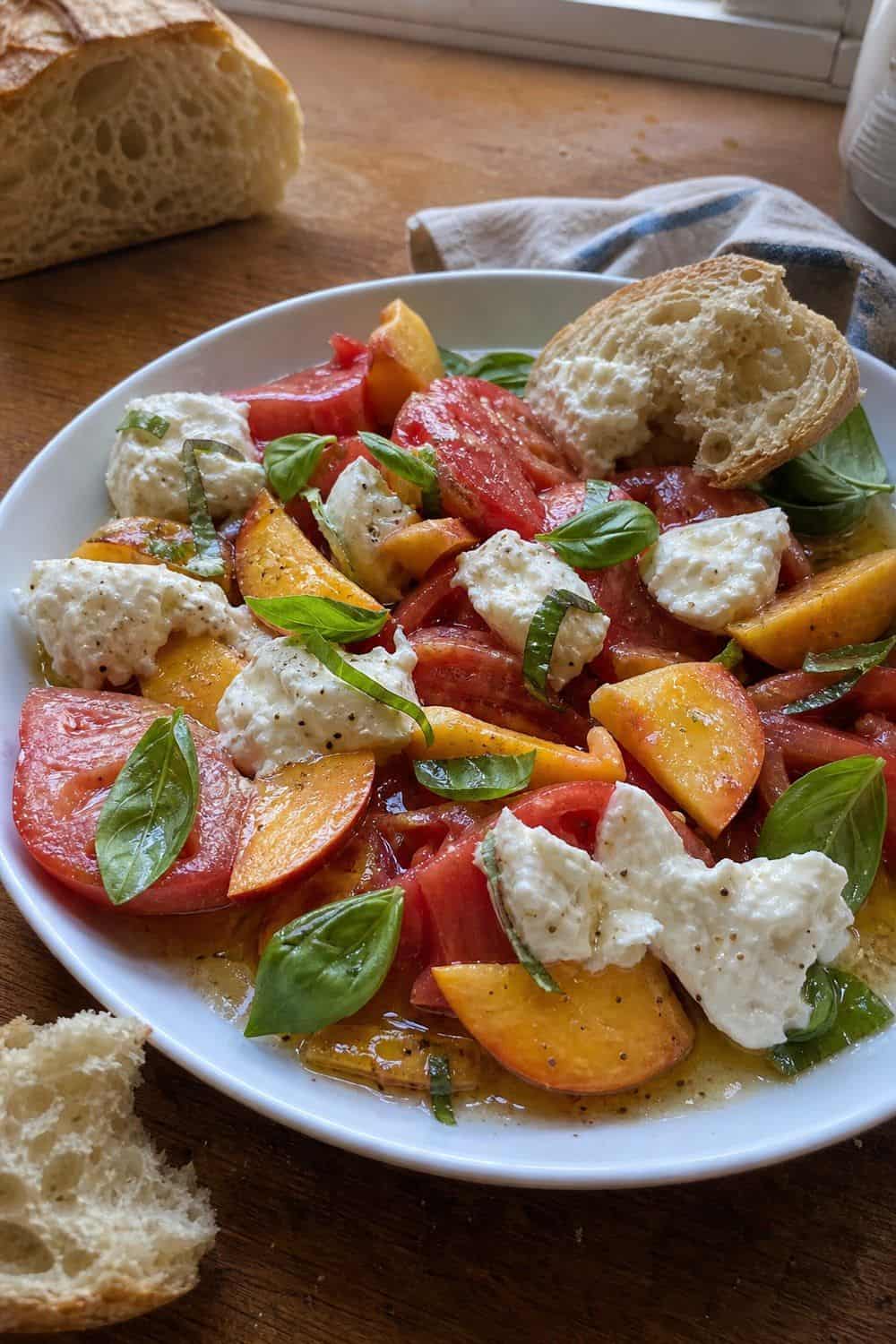 15 Tomato Season Food Ideas for Peak Summer Flavor tomato season food ideas 11 tomato peach burrata plate
