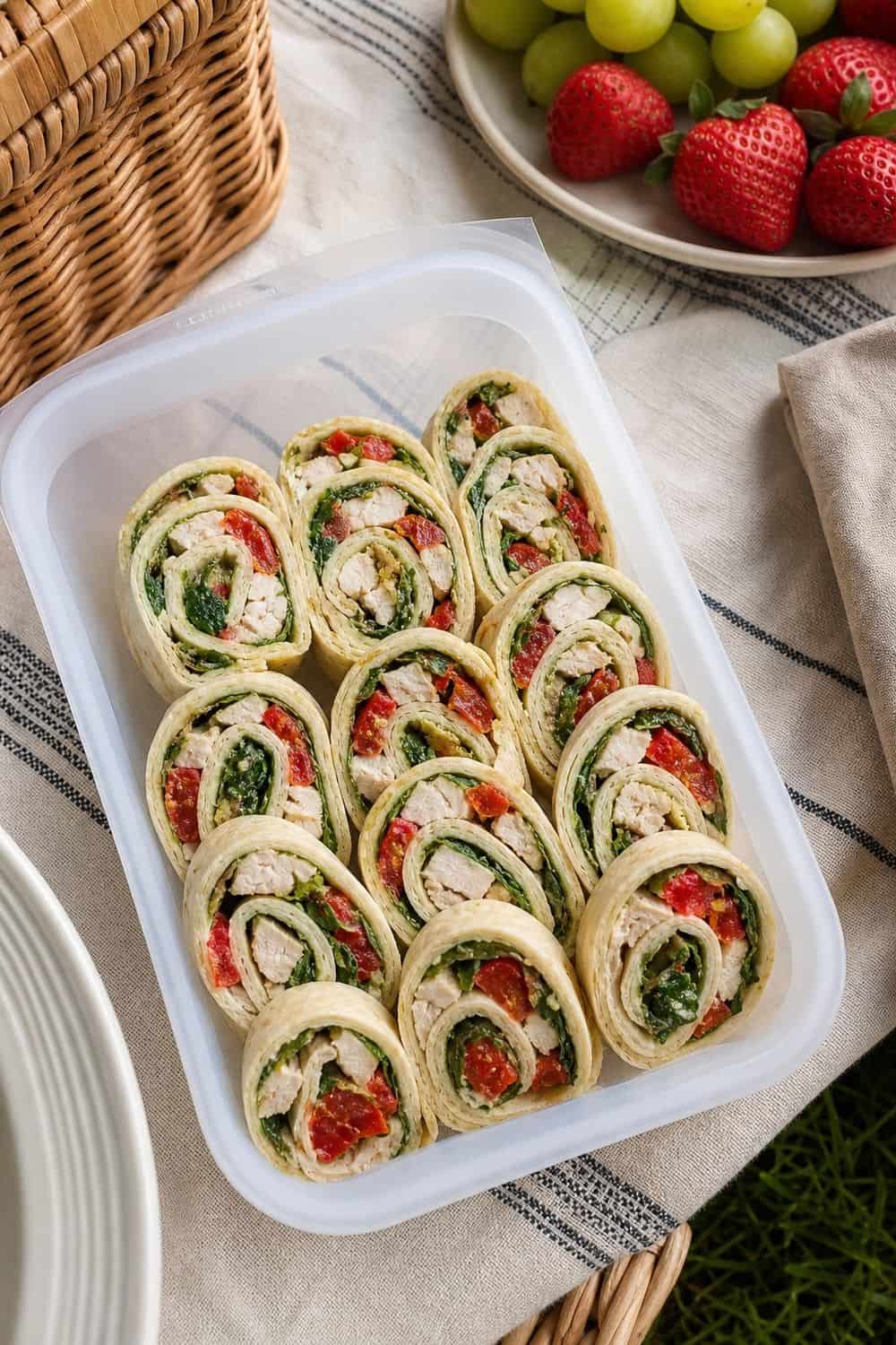 20 Aesthetic Picnic Food Ideas for Cozy Food Moments aesthetic picnic food ideas 06 pesto chicken wrap pinwheels