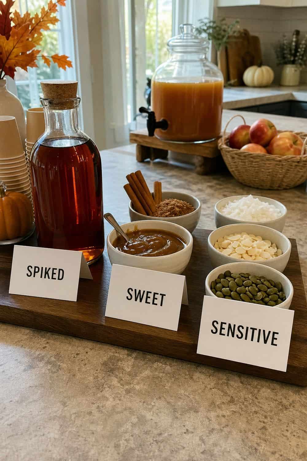Clear labels for spiked, sweet, and sensitive cider add-ins.