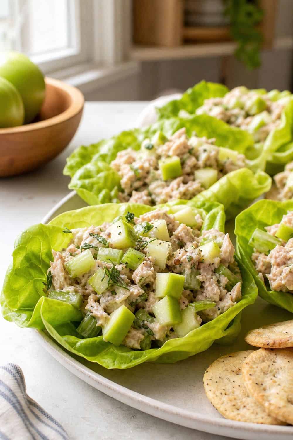 15 Apple Season Food Ideas for Cozy Food Moments green apple tuna salad cups with apples for a cozy apple season food idea