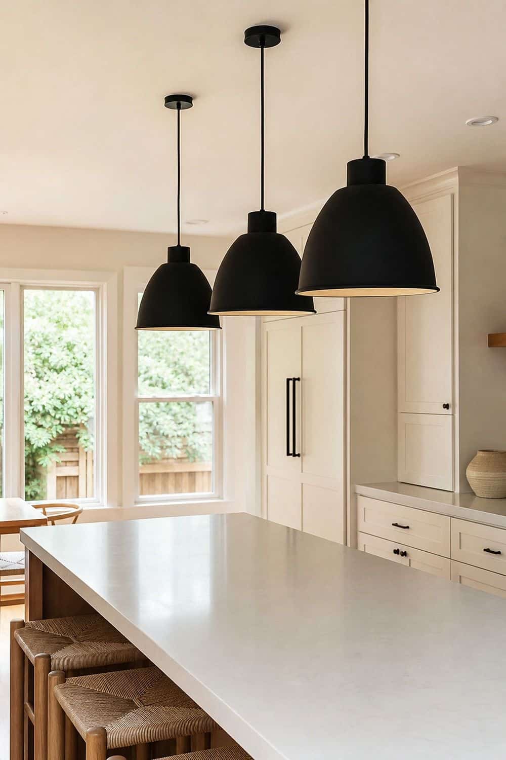 25 Black Kitchen Ideas for a Beautiful Kitchen 10. Hang Black Pendants shown in a warm black kitchen with practical home styling