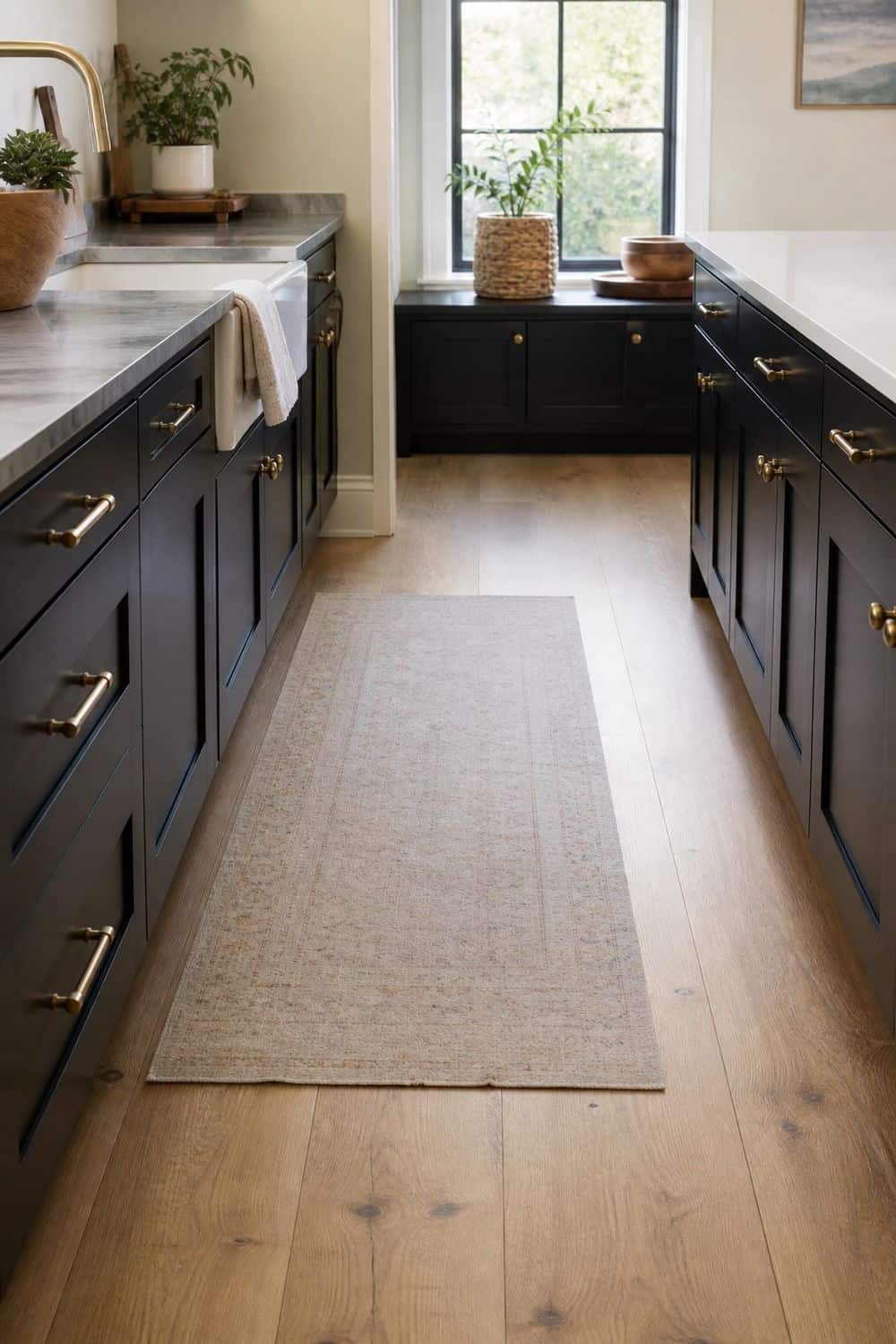 25 Black Kitchen Ideas for a Beautiful Kitchen 23. Avoid Jet-Black Floors shown in a warm black kitchen with practical home styling
