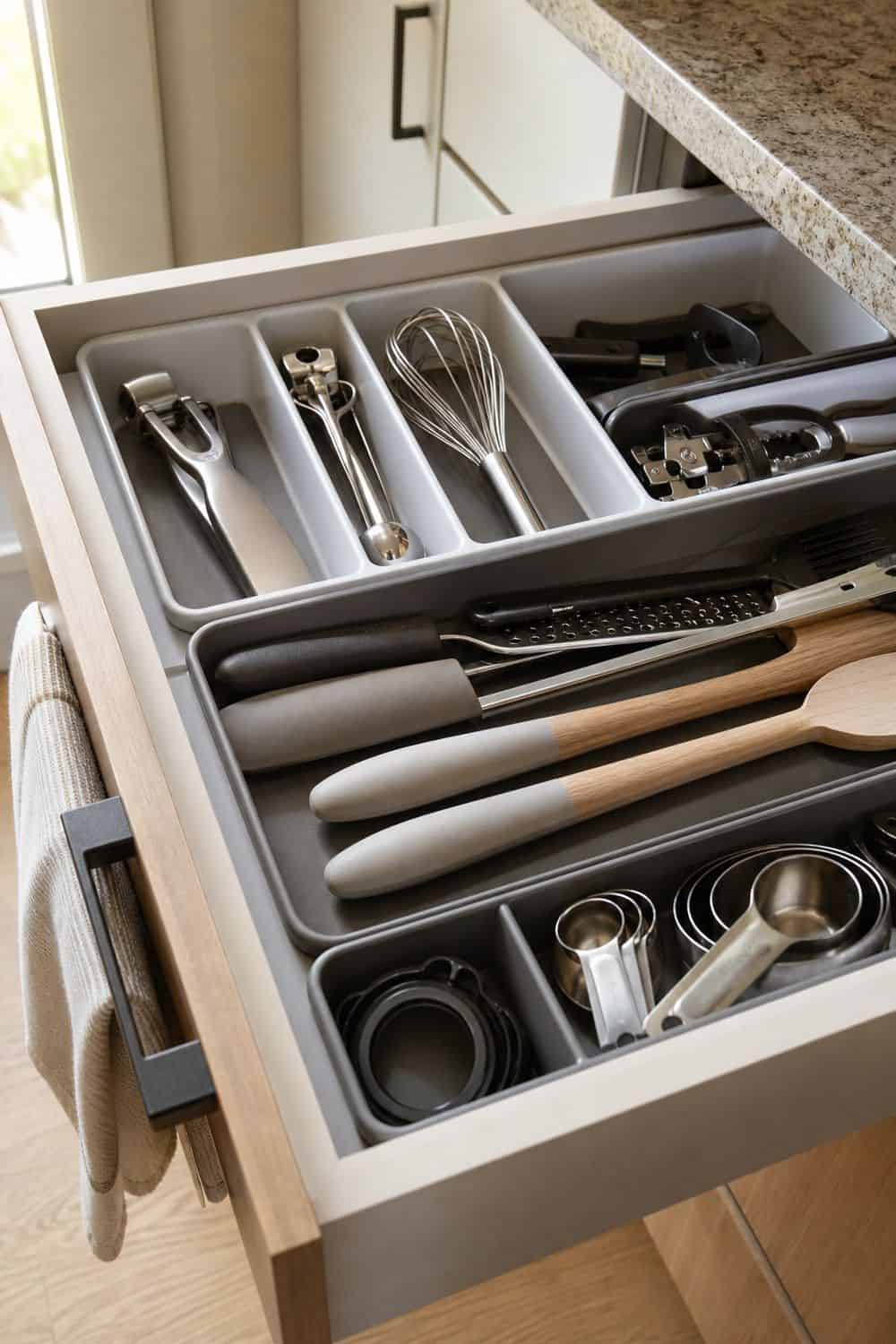 25 Budget Kitchen Organization Ideas for a Tidier Kitchen 6. Modular Trays for Small Tools