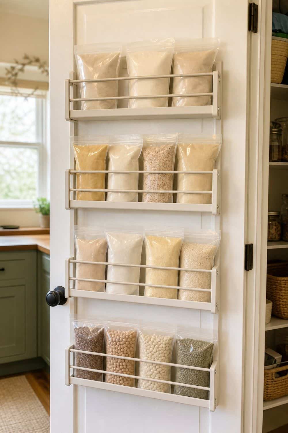 25 Budget Kitchen Organization Ideas for a Tidier Kitchen 11. Pantry Door Packet Storage