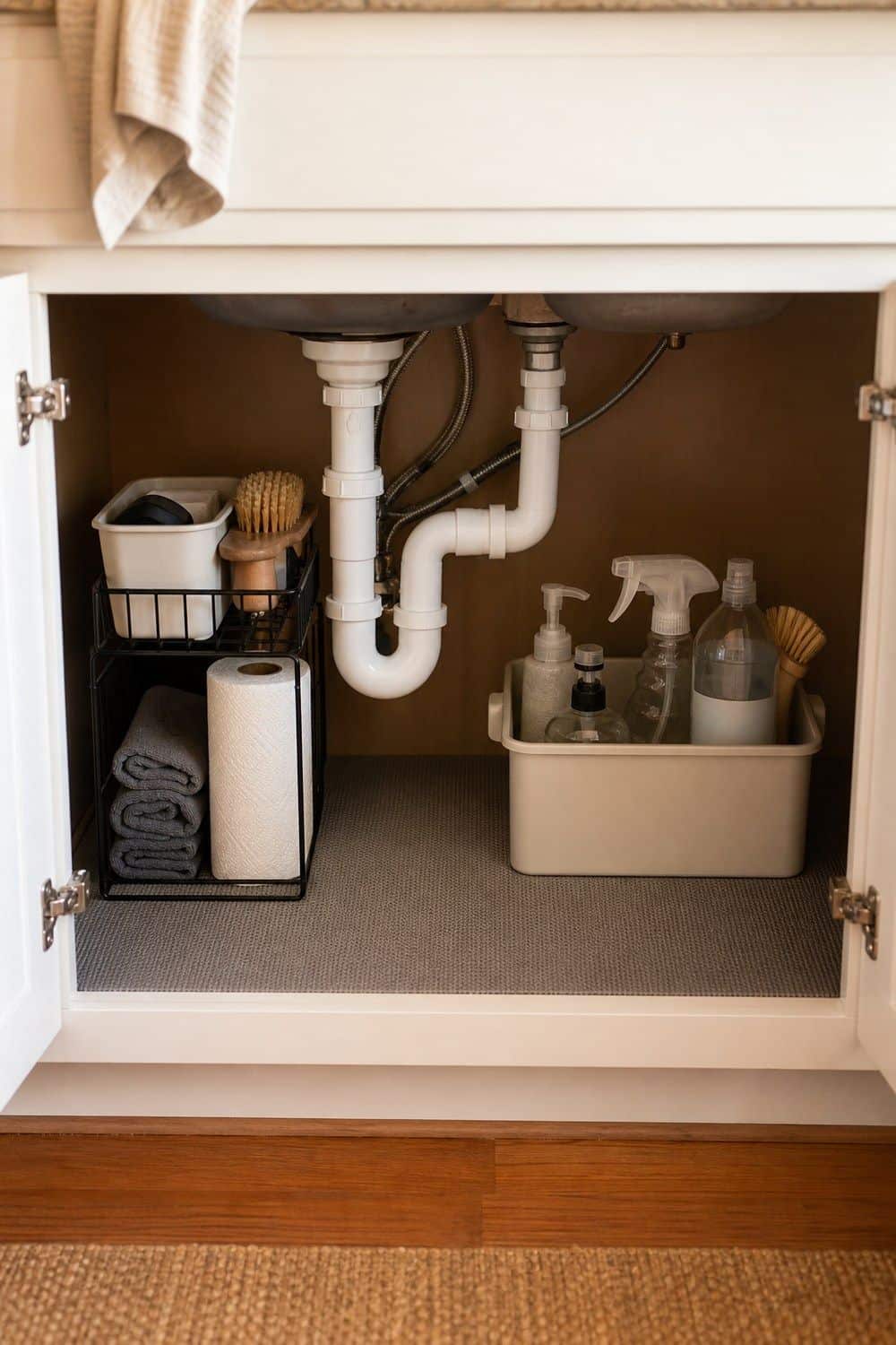 25 Budget Kitchen Organization Ideas for a Tidier Kitchen 20. Under-Sink Waterproof Mat
