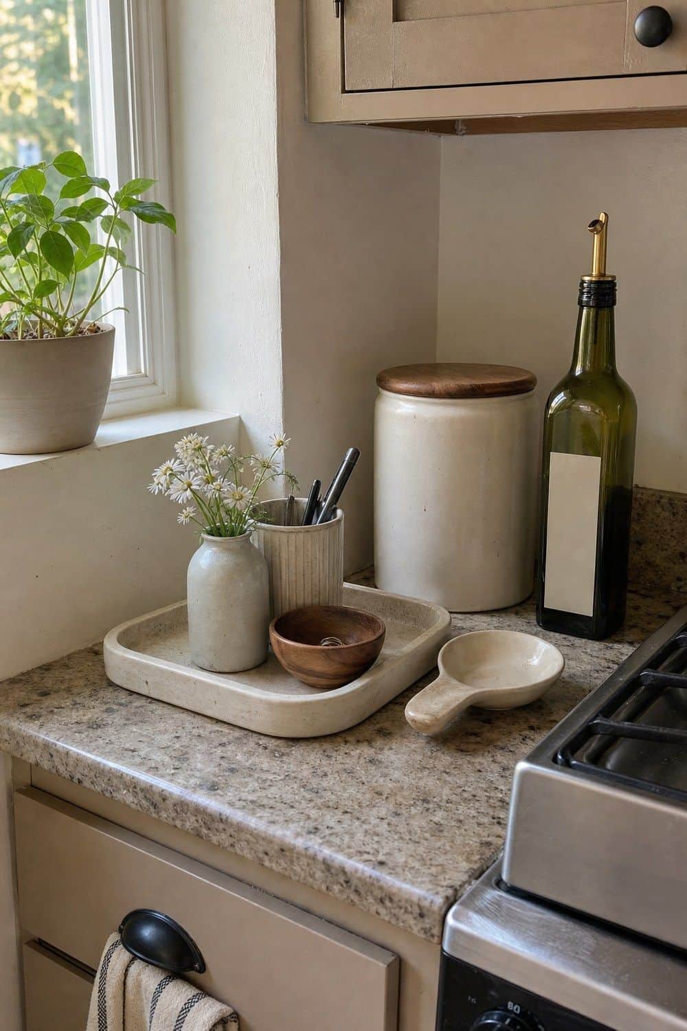 25 Budget Kitchen Organization Ideas for a Tidier Kitchen 22. Daily Counter Items on One Tray