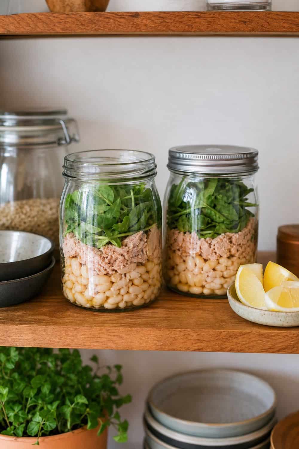 Tuna and White Bean Lunch Jars for budget pantry meal prep