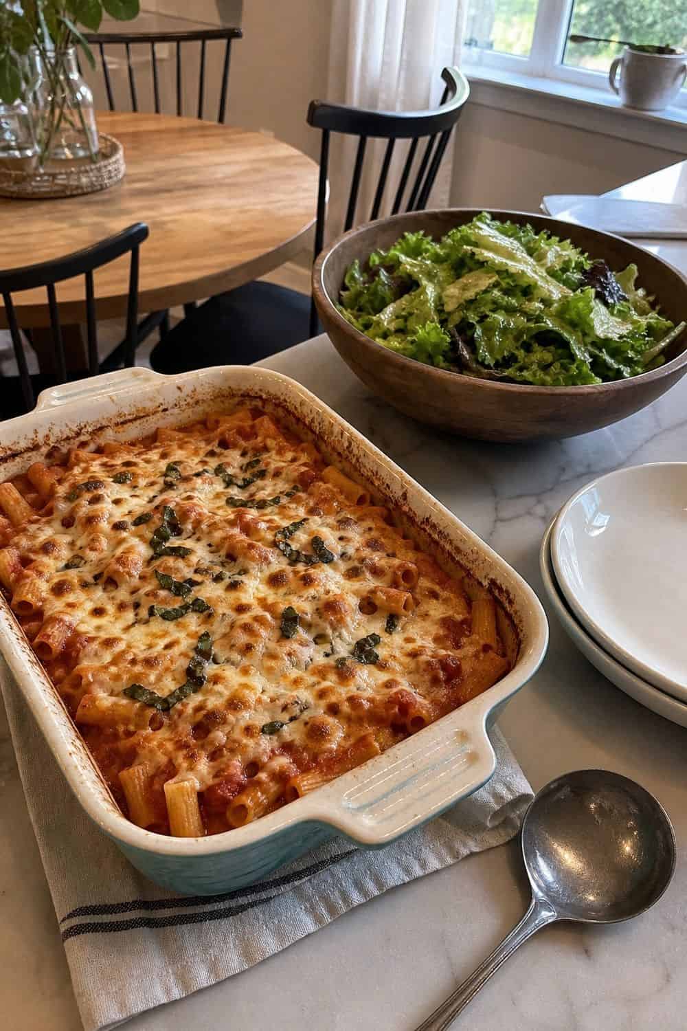 25 Casual Dinner Party Menu Ideas for Easy Hosting 2. Baked Pasta and Green Salad for casual dinner party menu ideas
