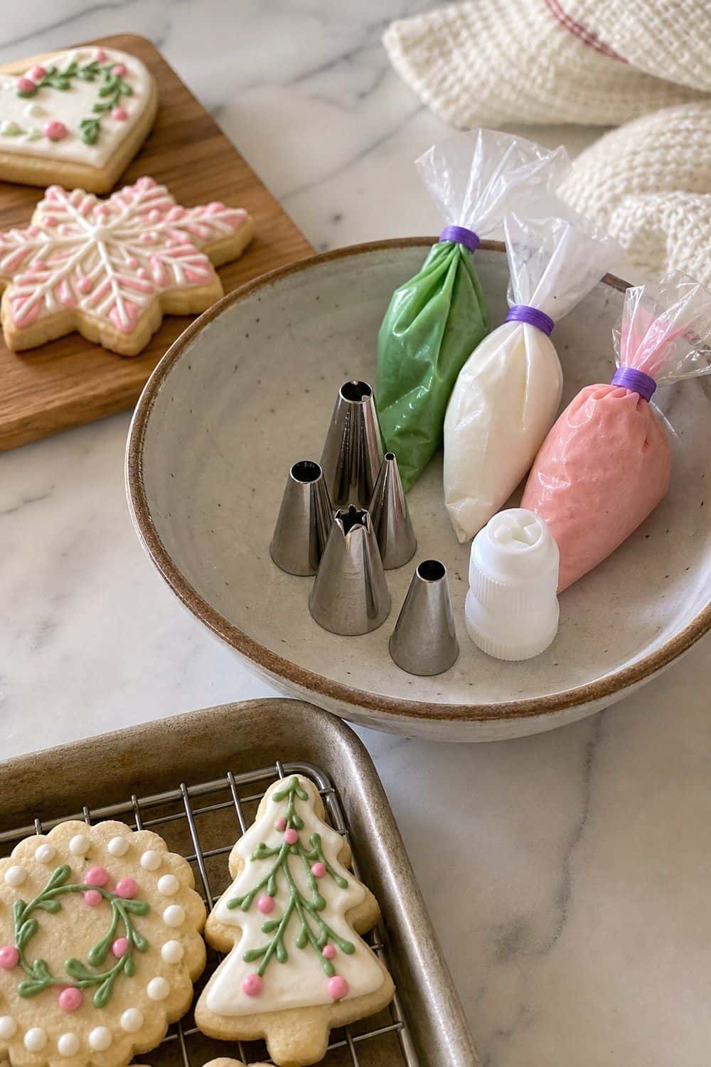 25 Christmas Cookie Decorating Party Ideas for Easy Hosting A Few Small Piping Tips setup for a Christmas cookie decorating party