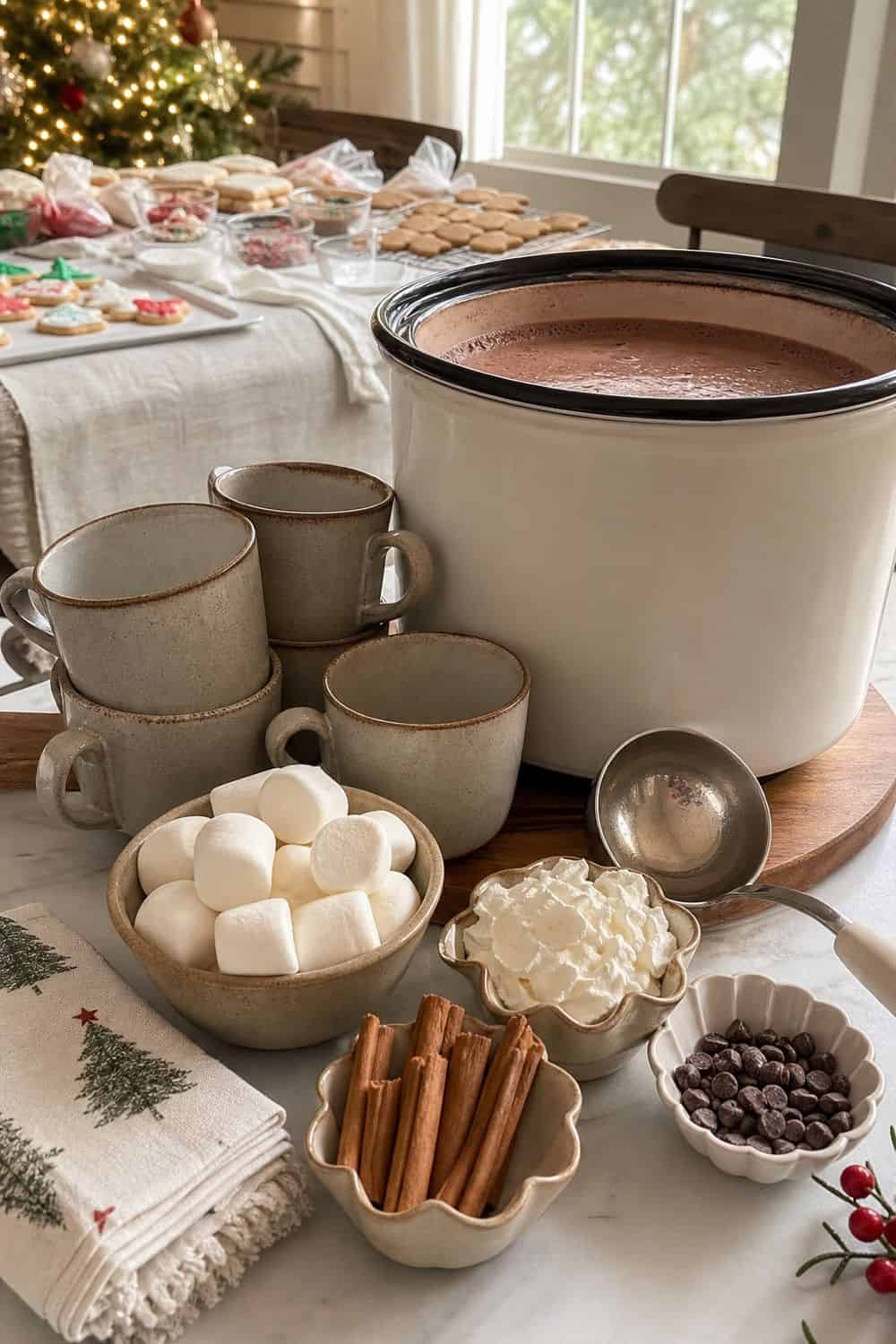 25 Christmas Cookie Decorating Party Ideas for Easy Hosting Hot Chocolate or Coffee Station setup for a Christmas cookie decorating party