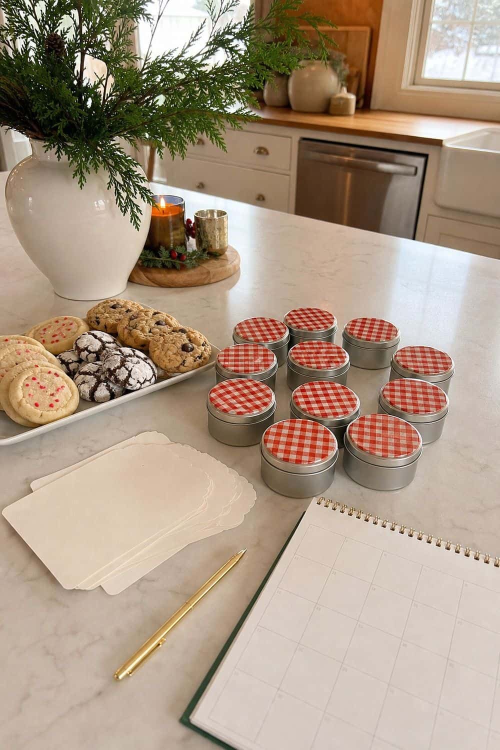 25 Christmas Cookie Party Hosting Ideas for Easy Hosting Guest List Around Eight to Ten Bakers setup for a Christmas cookie party hosting table