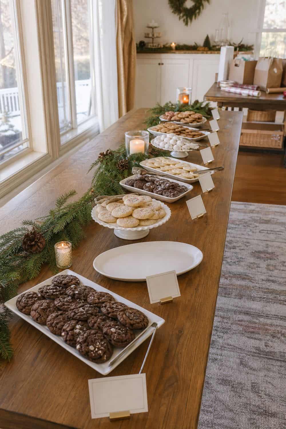 25 Christmas Cookie Party Hosting Ideas for Easy Hosting The Long Cookie Display Table setup for a Christmas cookie party hosting table