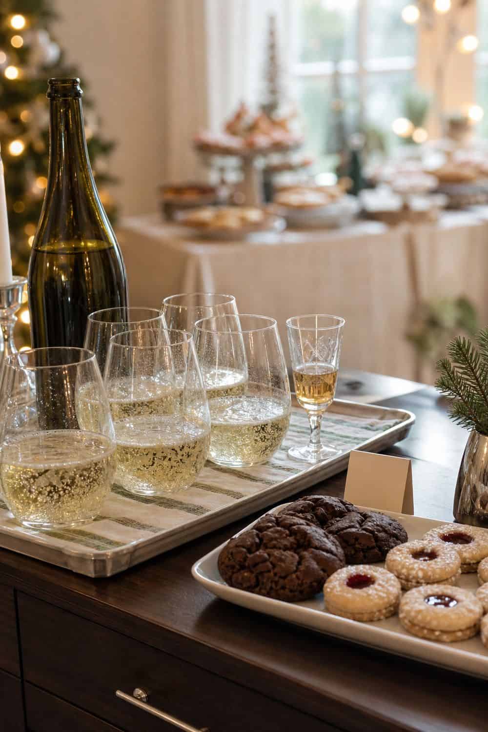 25 Christmas Cookie Party Hosting Ideas for Easy Hosting An Adult Cookie Pairing Tray setup for a Christmas cookie party hosting table