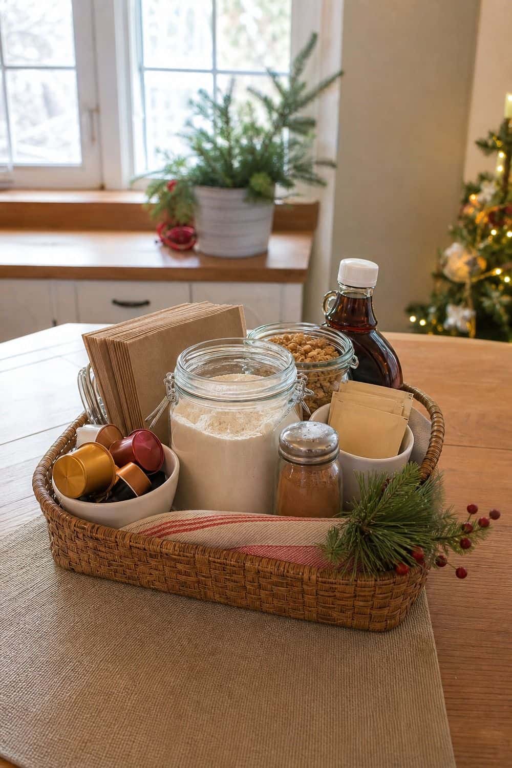 25 Christmas Kitchen Organization Ideas for Baking and Hosting christmas morning breakfast basket for Christmas kitchen organization.