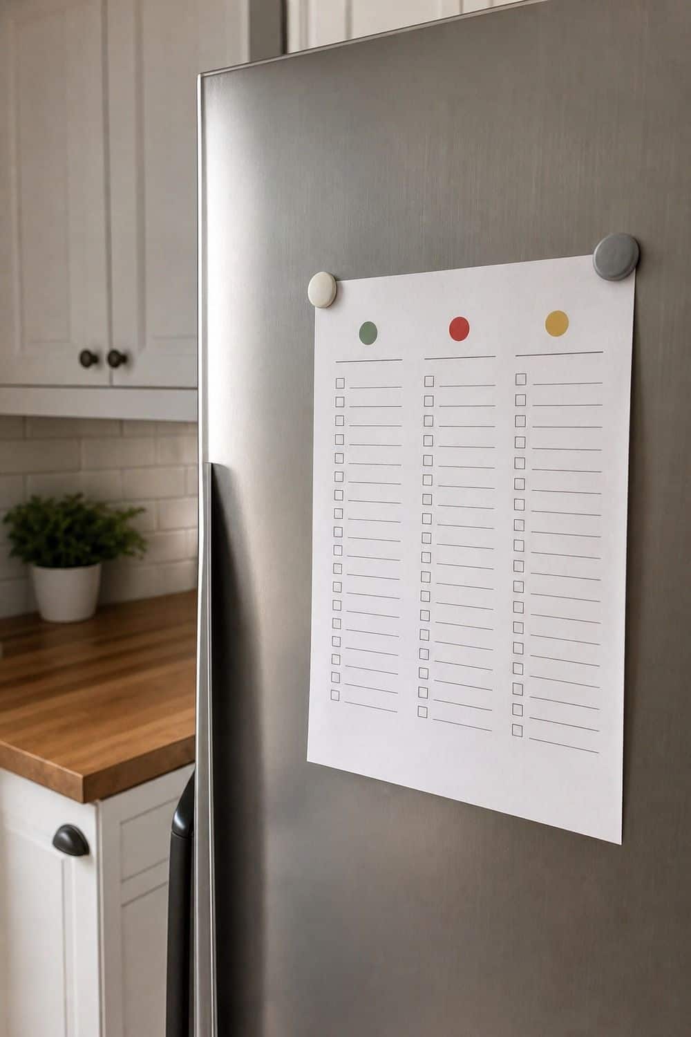25 Christmas Kitchen Organization Ideas for Baking and Hosting christmas grocery inventory on the fridge for Christmas kitchen organization.
