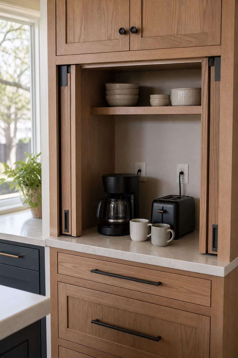25 Contemporary Kitchen Ideas for a Clean, Polished Layout 11. Small Appliances Behind Pocket Doors