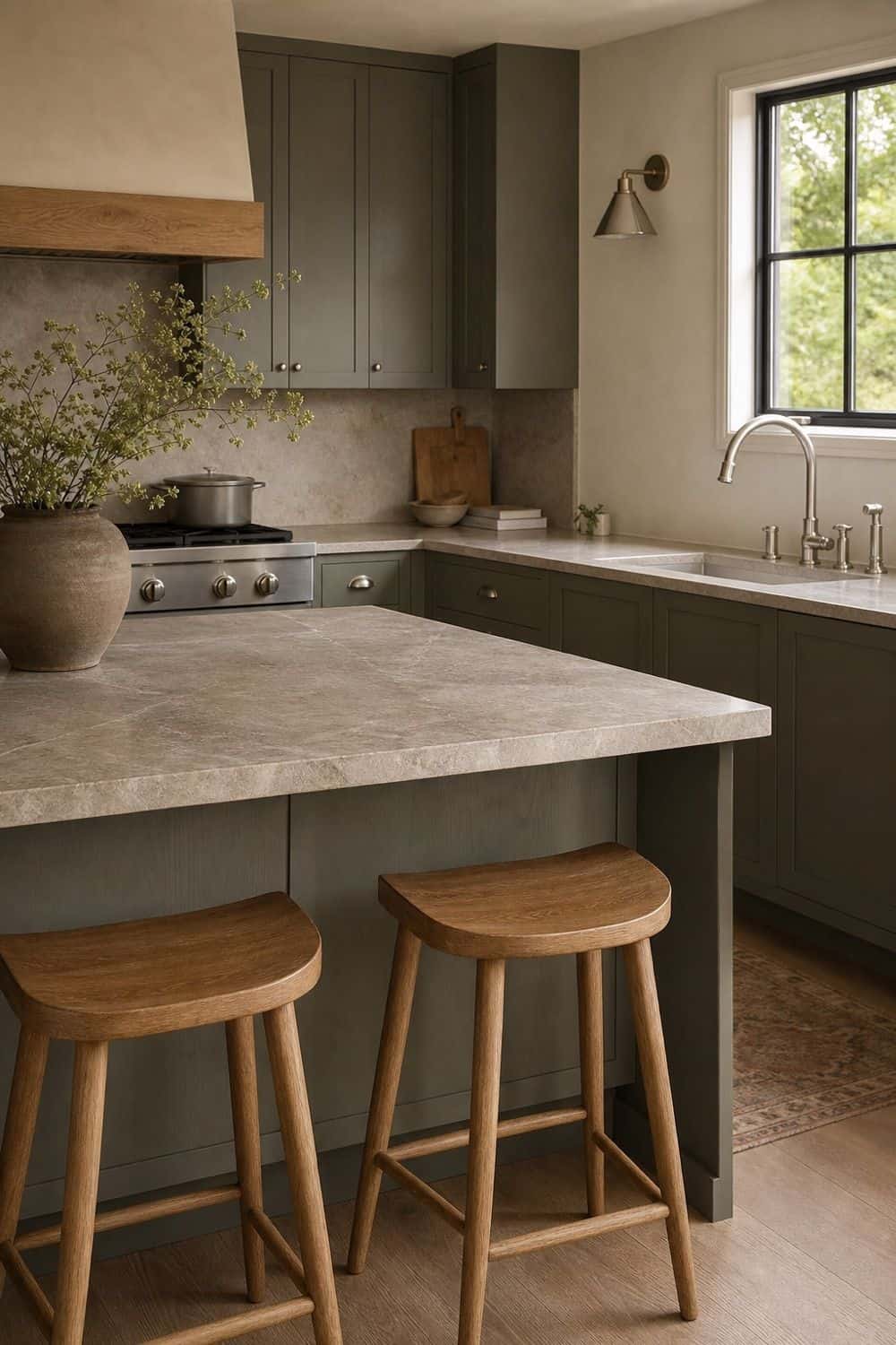 25 Contemporary Kitchen Ideas for a Clean, Polished Layout 20. Warm Gray With Wood and Stone