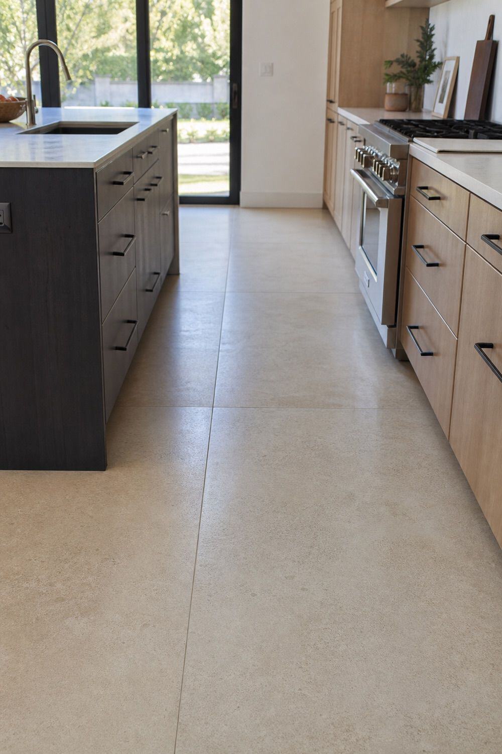 25 Contemporary Kitchen Ideas for a Clean, Polished Layout 21. Large-Format Floor Tile