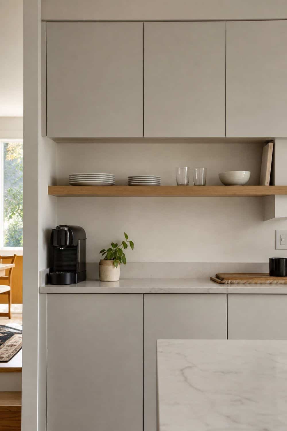 25 Contemporary Kitchen Ideas for a Clean, Polished Layout 22. One Restrained Area of Open Shelving