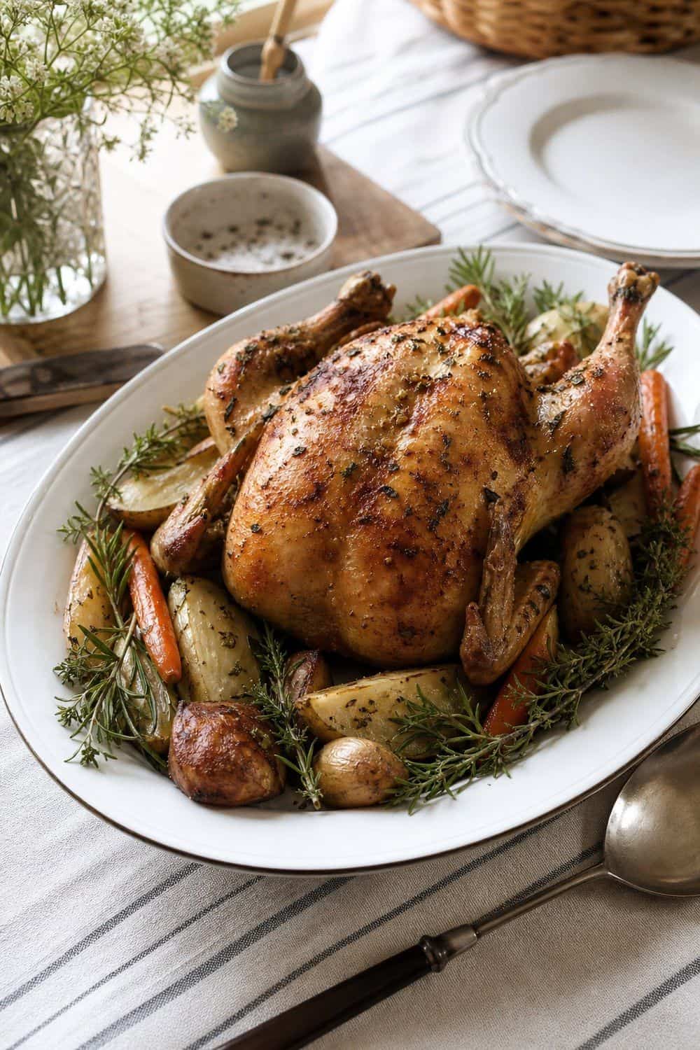 Roast Chicken on an Oval Platter
