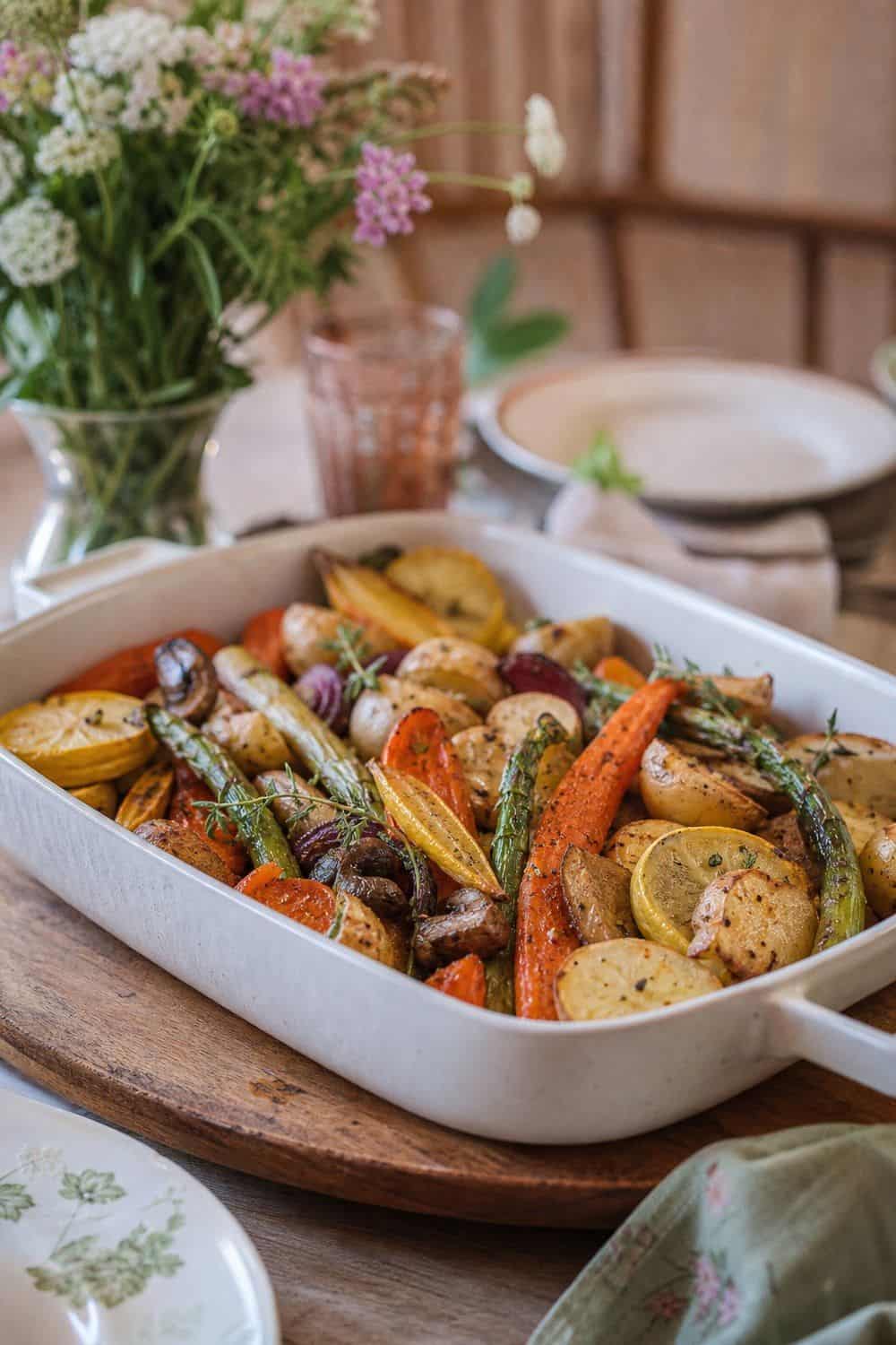 Roast Seasonal Vegetables in a Ceramic Dish