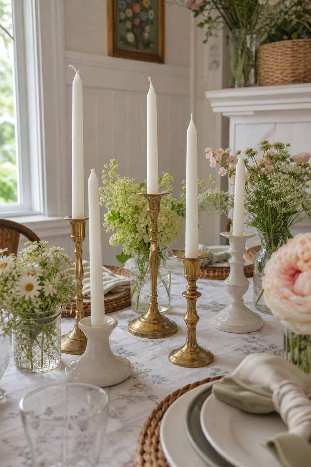 Brass Candlesticks With Ceramic Holders