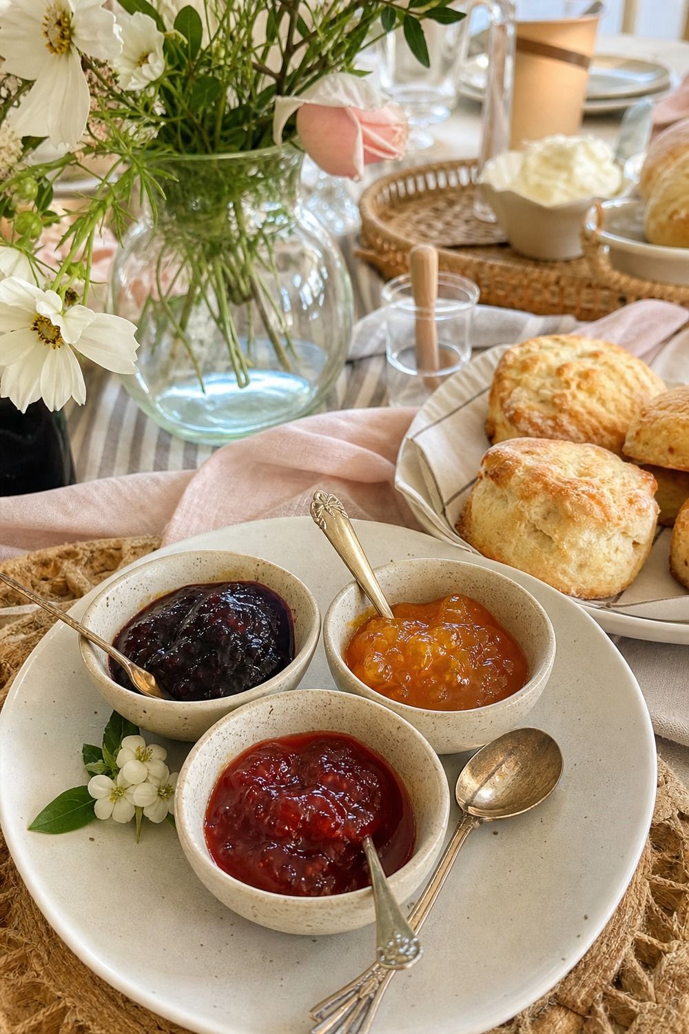 25 Cottagecore Tablescape Ideas for a Soft Floral Table 13. Jam in Mini Bowls cottagecore tablescape idea