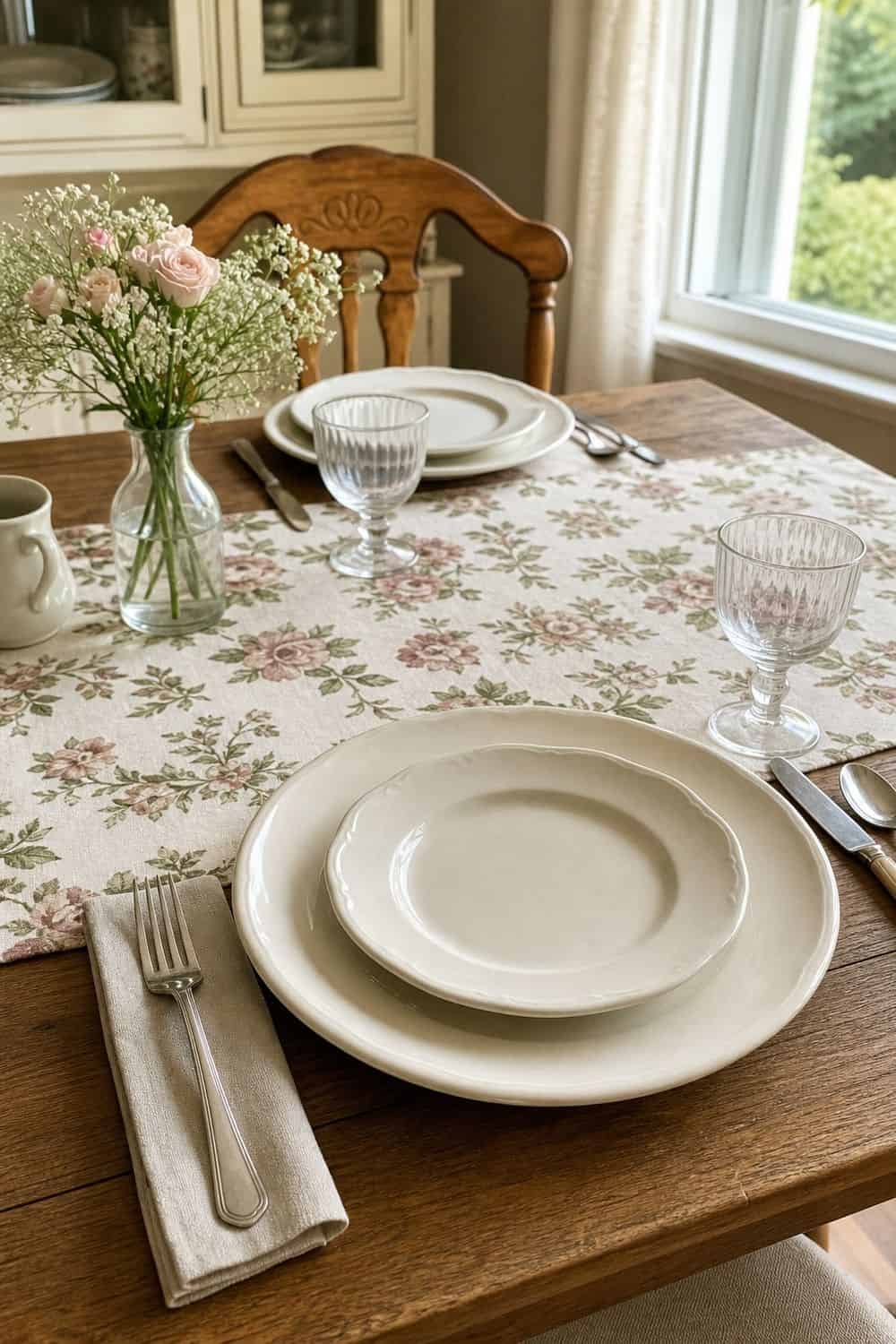 25 Cottagecore Tablescape Ideas for a Soft Floral Table 25. Floral Pattern Overload cottagecore tablescape idea