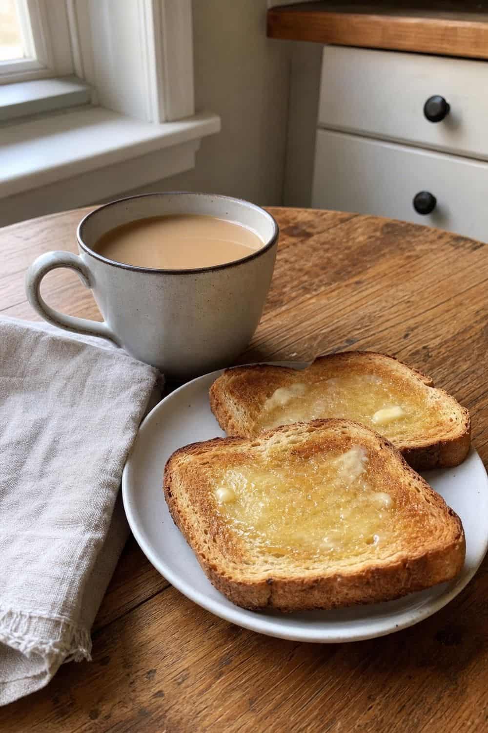 20 Cozy Coffee and Breakfast Ideas for Slow Mornings cozy coffee and breakfast ideas 01 cafe au lait buttered toast