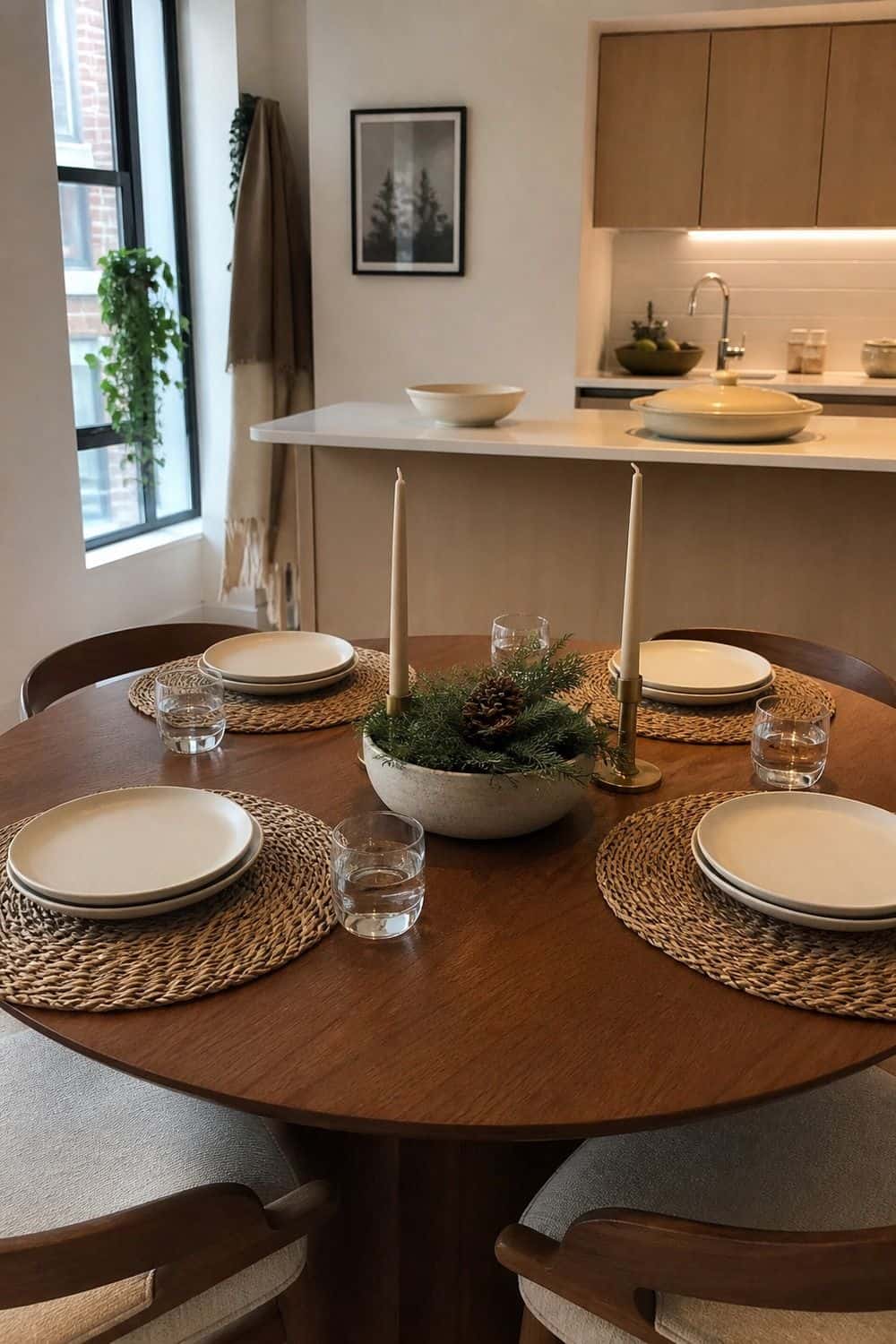 25 Cozy Holiday Tablescape Ideas for Easy Hosting Cozy holiday tablescape idea showing make a small-table version with placemats.